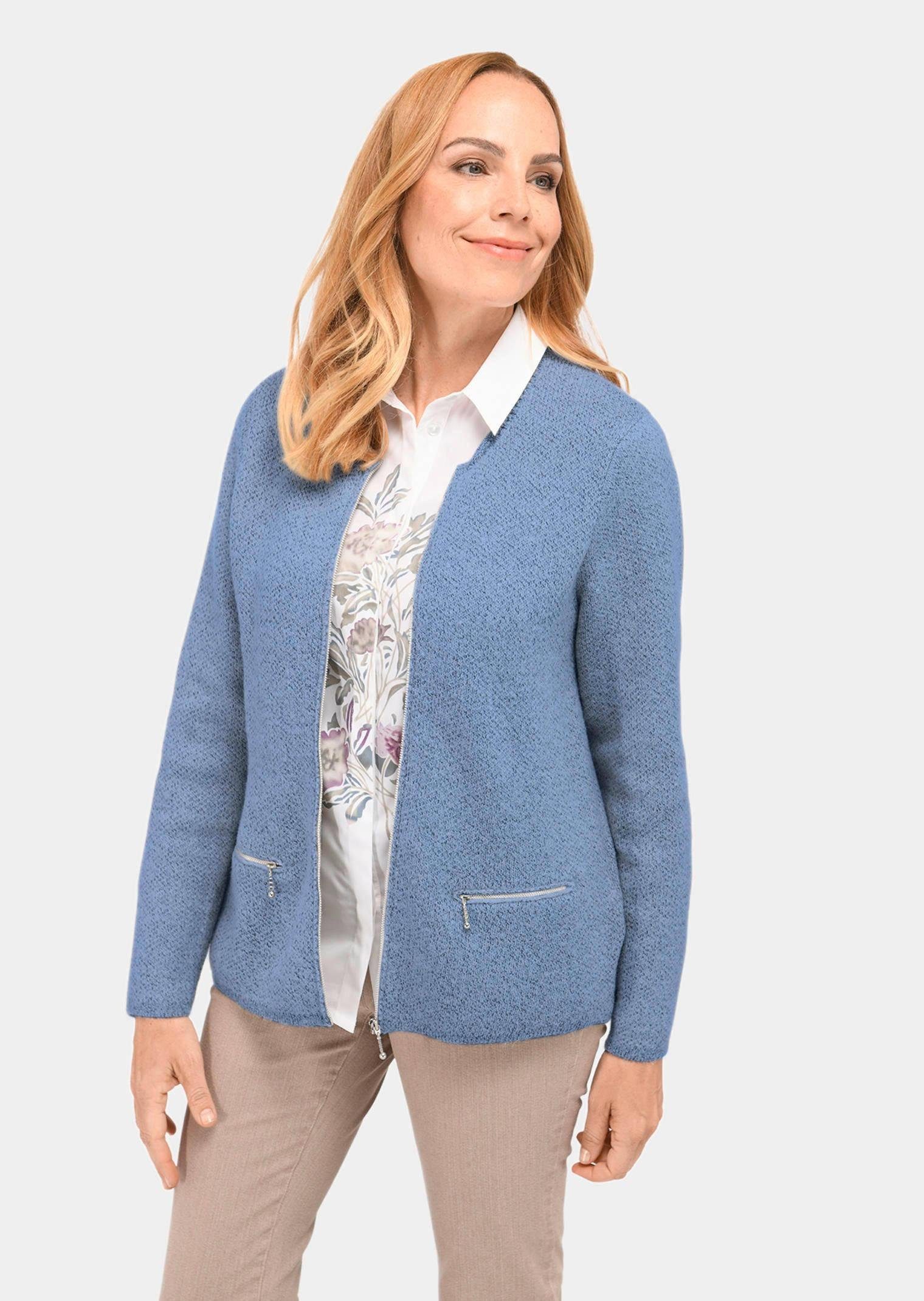 GOLDNER Strickjacke Kurzgröße: jeansblau / melange