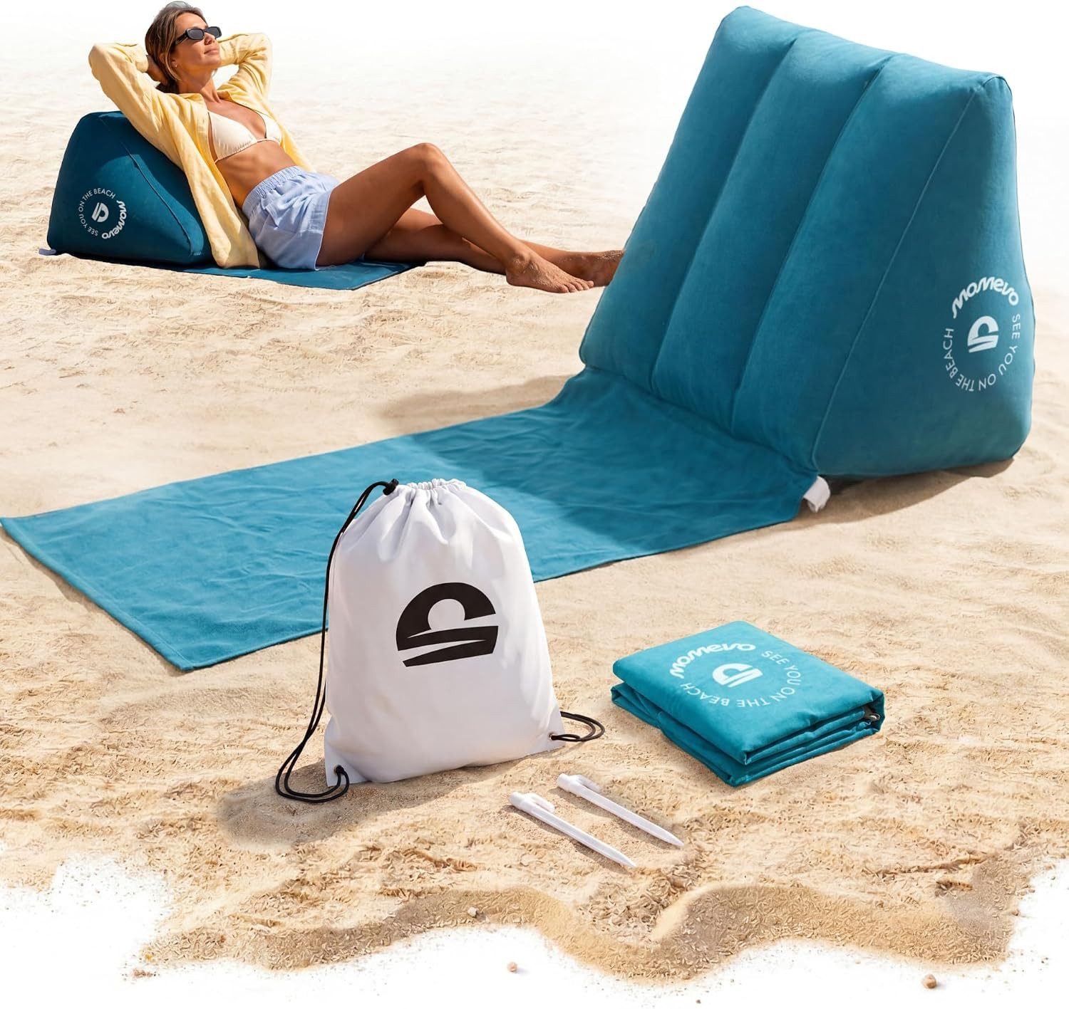 Momevo Multifunktionsliege Airlounge aufblasbare Strandlehne Petrolblau, 2 Positionen, bis 150 kg
