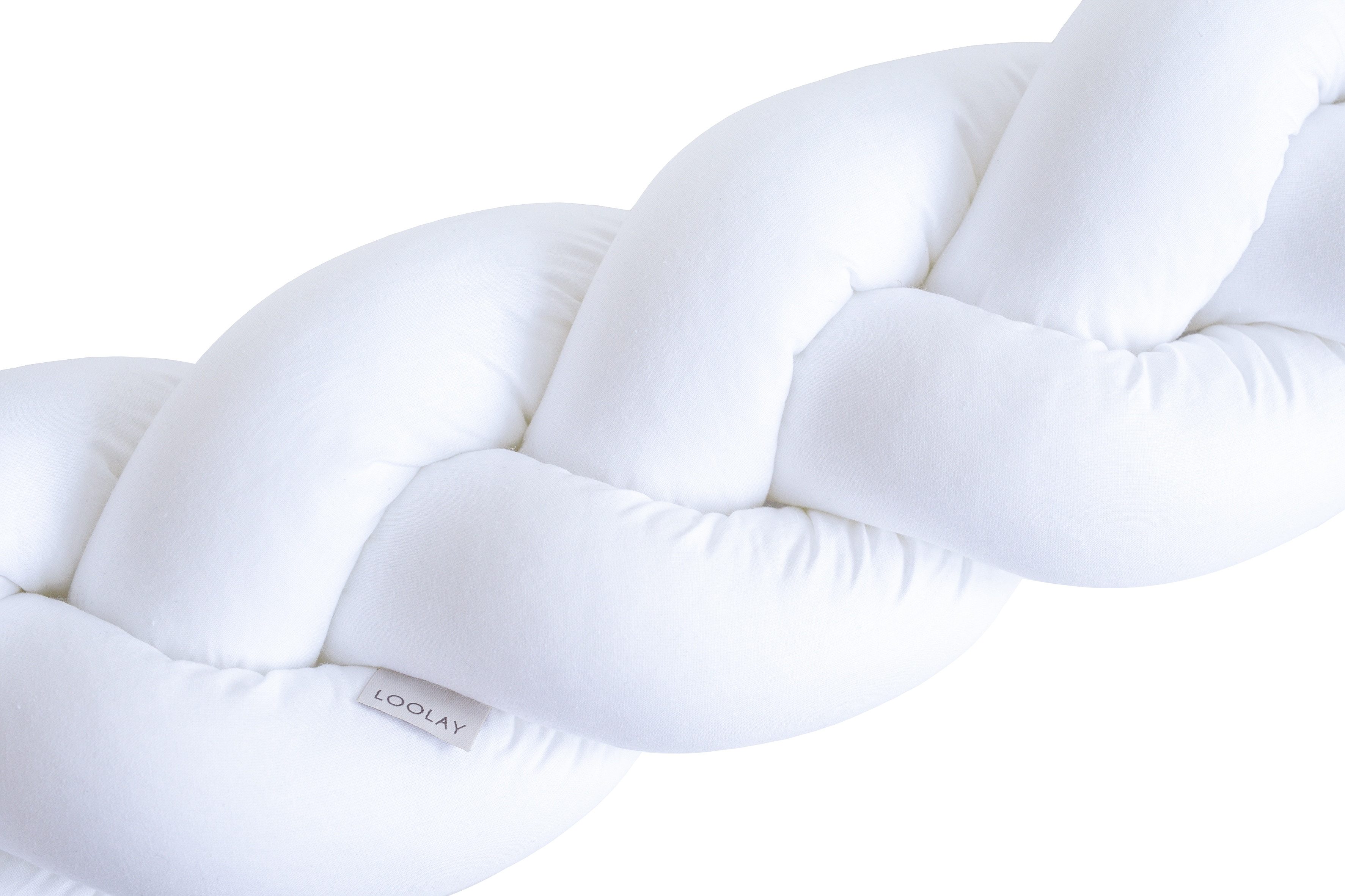 Loolay Nestchenschlange Geflochtenes Kissen Zierkissen Dekokissen Bettumrandung 100% WEIß, (Zugluftstopper Zugluft Schlange Wickeltischumrandung Babybett Kinderzimmer Schutz, Wohndeko Bettschlange 100 150 200 300 400 cm & Länge auf Anfrage), Zugluftstoppe