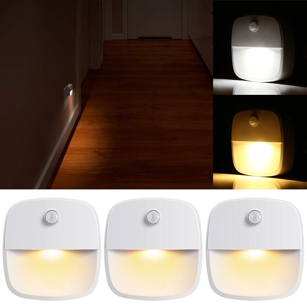 2024 Merry Weiß Schlafzimmer,Treppenhaus, LED LED Küche 1/3/6 Stück, mit Bewegungsmelder Steckdose Nachtlicht Flur, für Nachtlicht mit Dämmerungssensor,