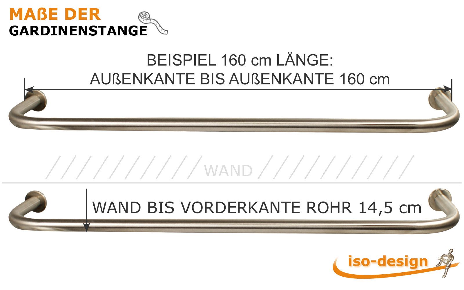 iso-design Gardinenstange Edelstahl 20 mm Set mit Retourenbogen, Vorhangstange, Ø 20 mm, Wandmontage, geschraubt, Edelstahl, Durch den Bogen super für Verdunklu – Bild 5 von 5