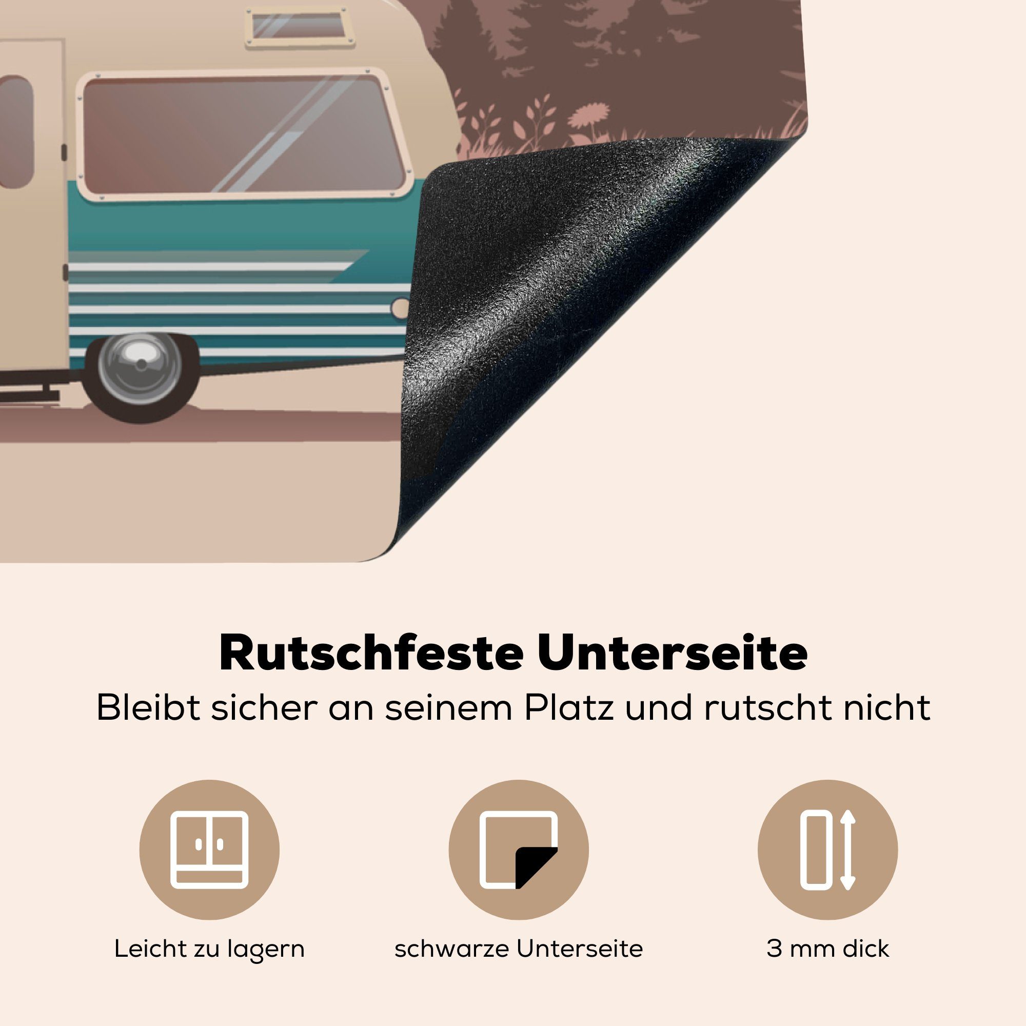 MuchoWow Herdblende-/Abdeckplatte 78x78 eines Illustration mit küche Autos für cm, Arbeitsplatte (1 Wohnmobil, Vinyl, Ceranfeldabdeckung, tlg)