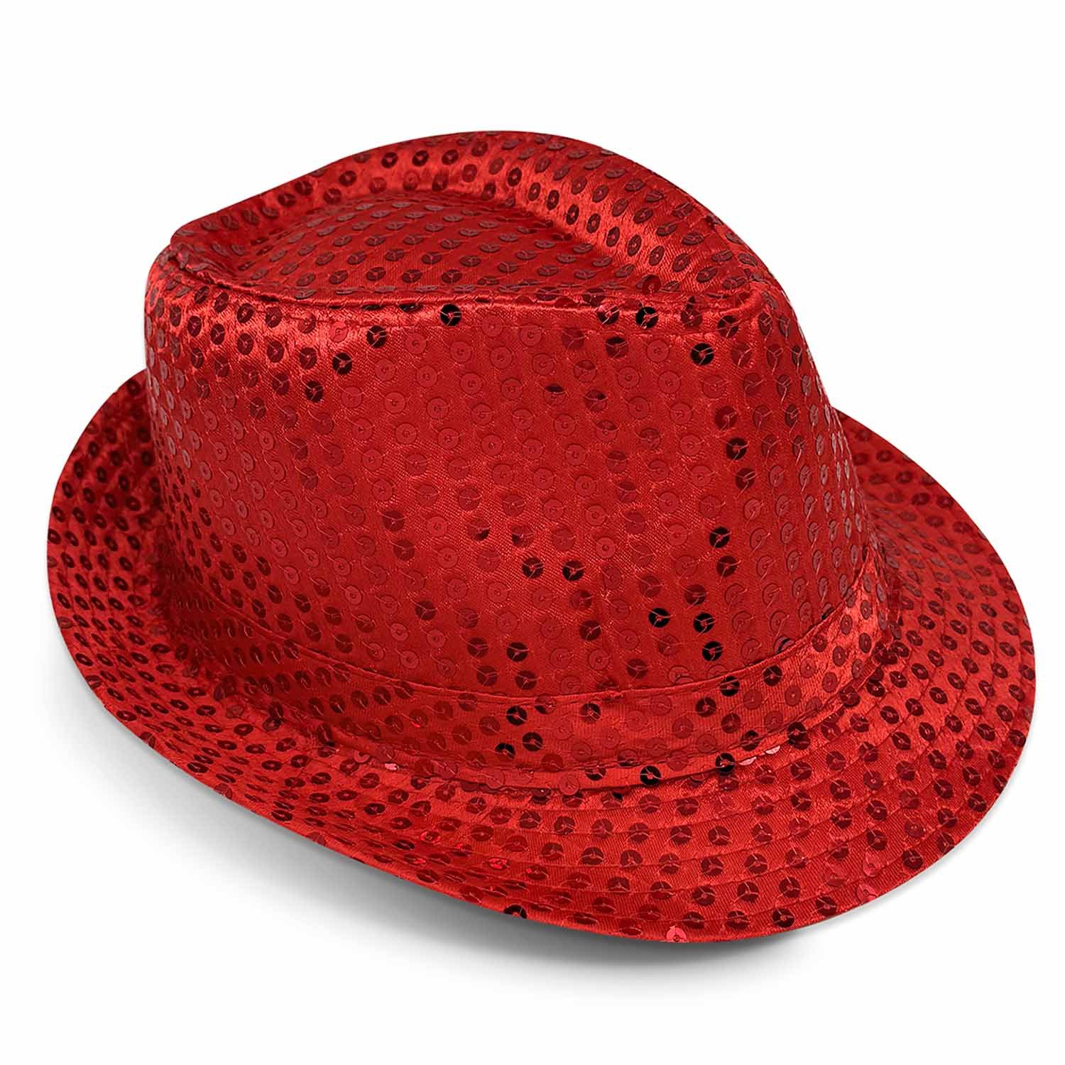 Party Factory Kostüm Pailletten Hut Rot Einheitsgröße für Erwachsene Kostüm Karneval, mit glitzernden Pailletten versehen