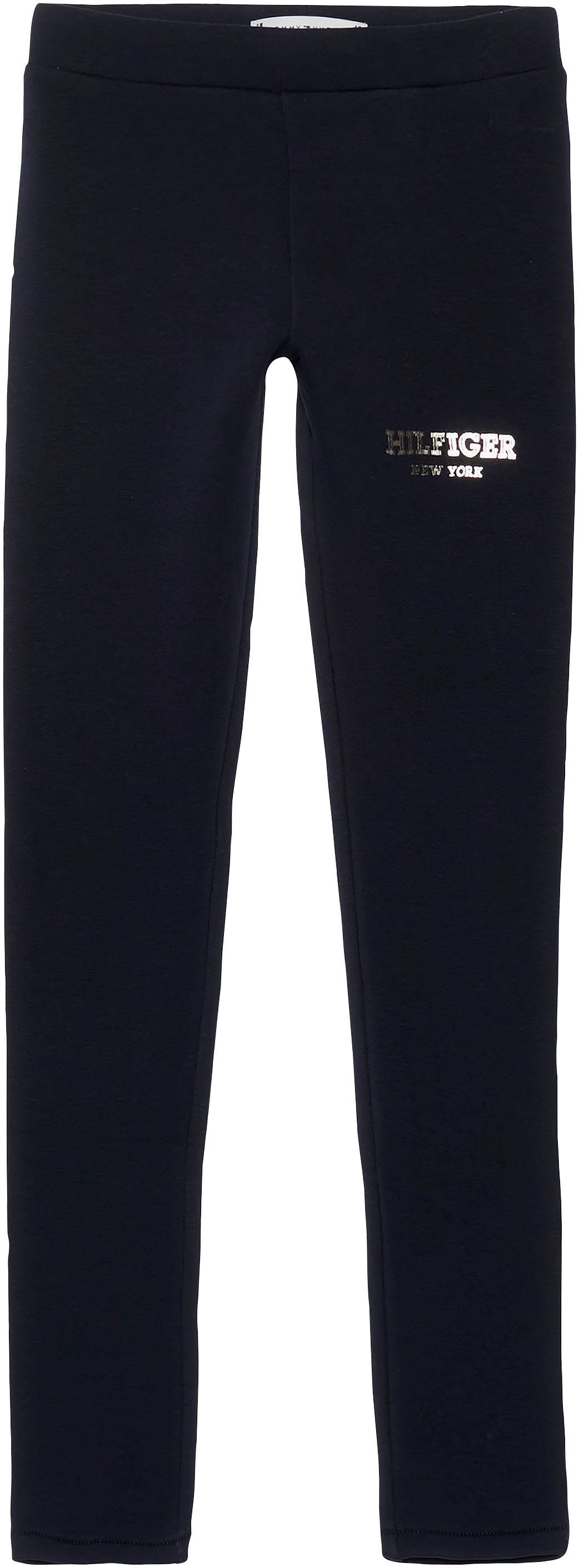 Tommy Hilfiger Leggings MONOTYPE LEGGING mit silberfarbenem Hilfger Logo- Schriftzug, Leggings von Tommy Hilfiger für Mädchen