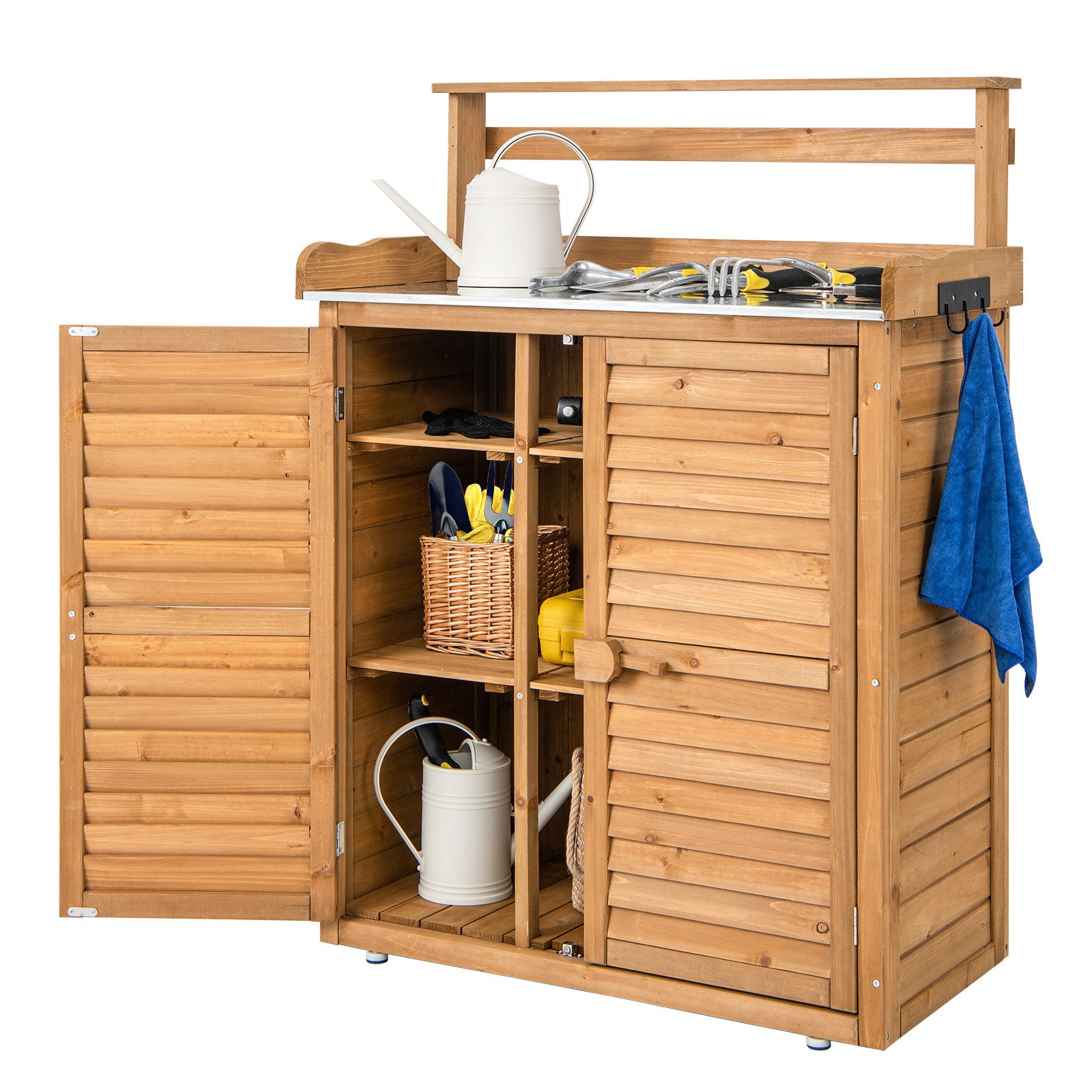 COSTWAY Pflanztisch, mit Unterschrank & abnehmbaren Regalen, 87 x 45 x 120cm