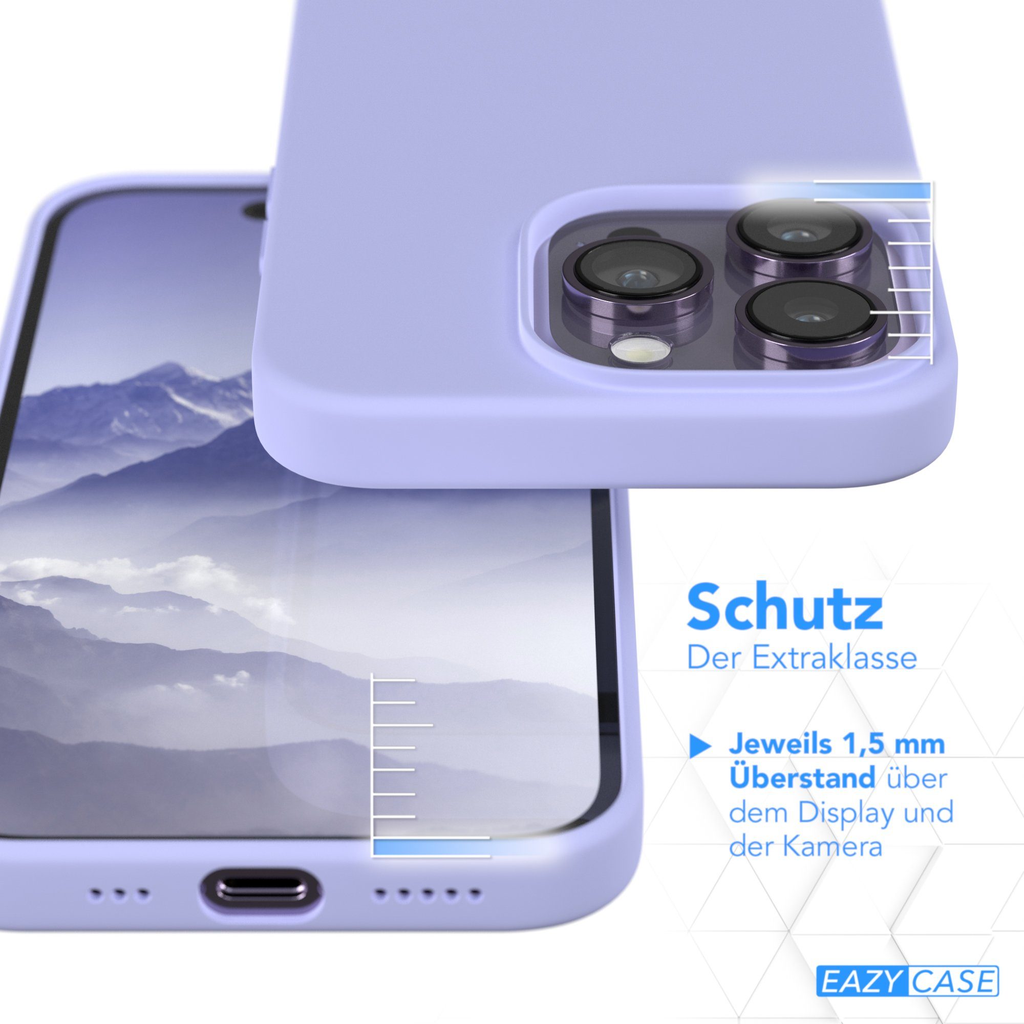 EAZY CASE Handyhülle Premium Silikon Case für Apple iPhone 14 Pro 6,1 Zoll, Handytasche aus Silikon Slimcover stoßfest Violett / Lila Lavendel