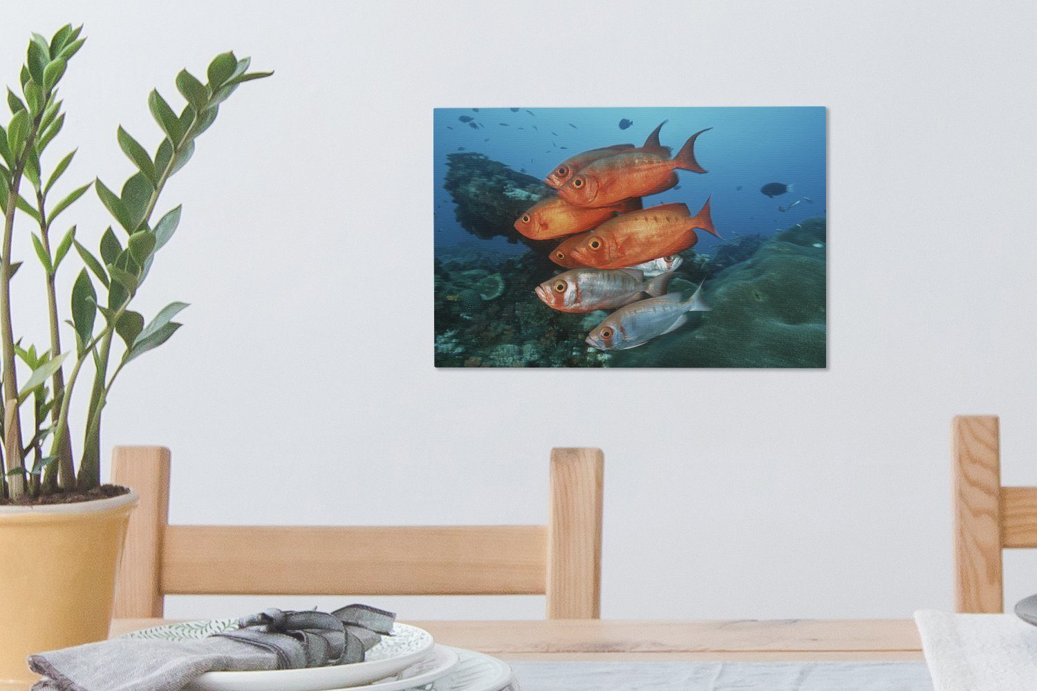 Wanddeko, (1 30x20 OneMillionCanvasses® cm Grau, Rot Wandbild St), Aufhängefertig, - Leinwandbilder, Leinwandbild - Fisch