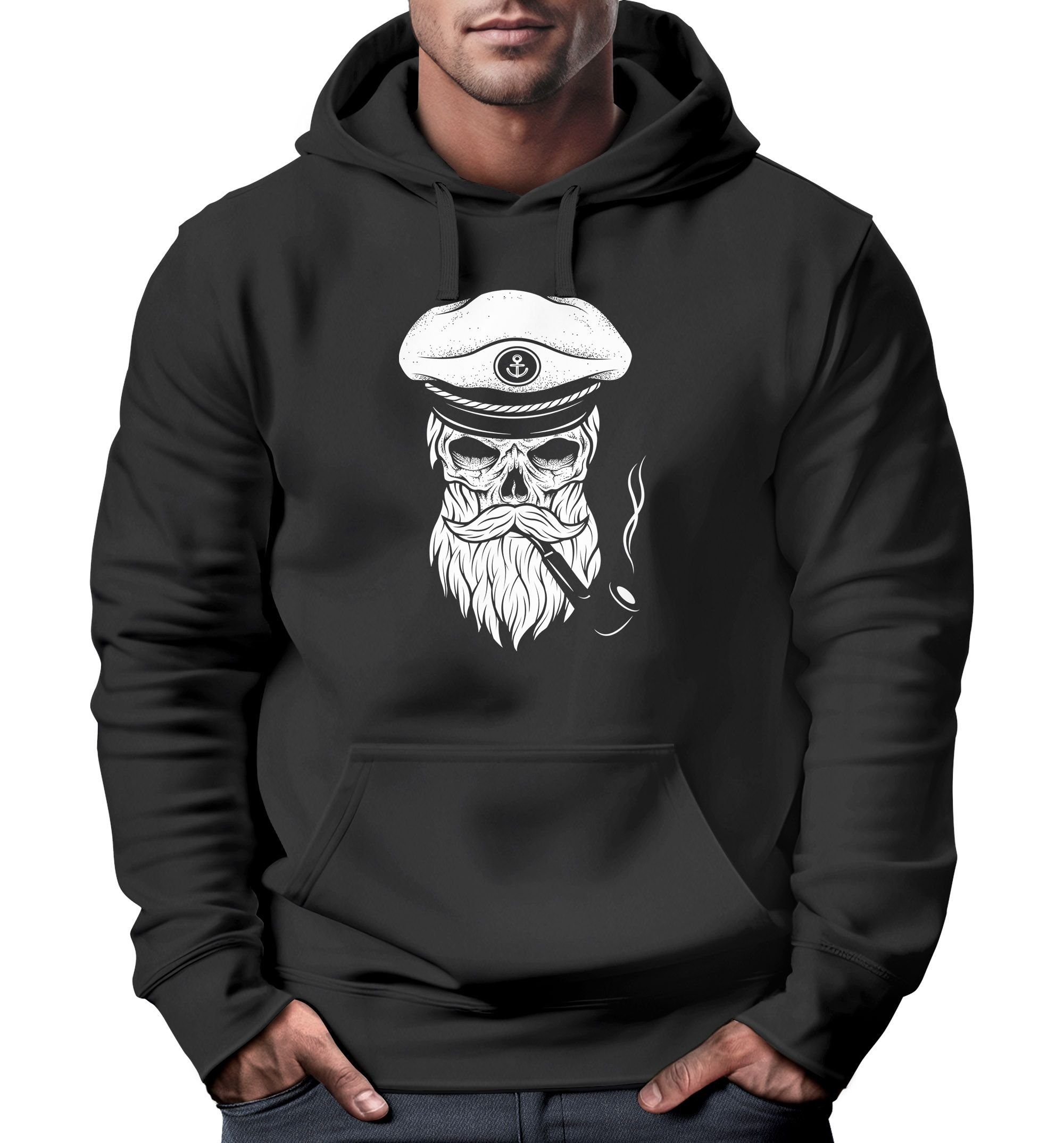 Neverless Hoodie Hoodie Herren Sweatshirt Totenkopf Kapitän Captain Skull Bard Seemann Neverless® schwarz | Sweatshirts