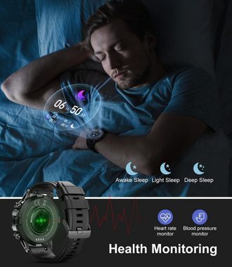 SUNKTA Fur Herren mit Telefonfunktion, 400Amh Fitness Tracker Armbanduhr Smartwatch (1.39 Zoll, Android / iOS), mit Sprachassistent, Blutdruckmessung, Herzfrequenz, Schrittzähler