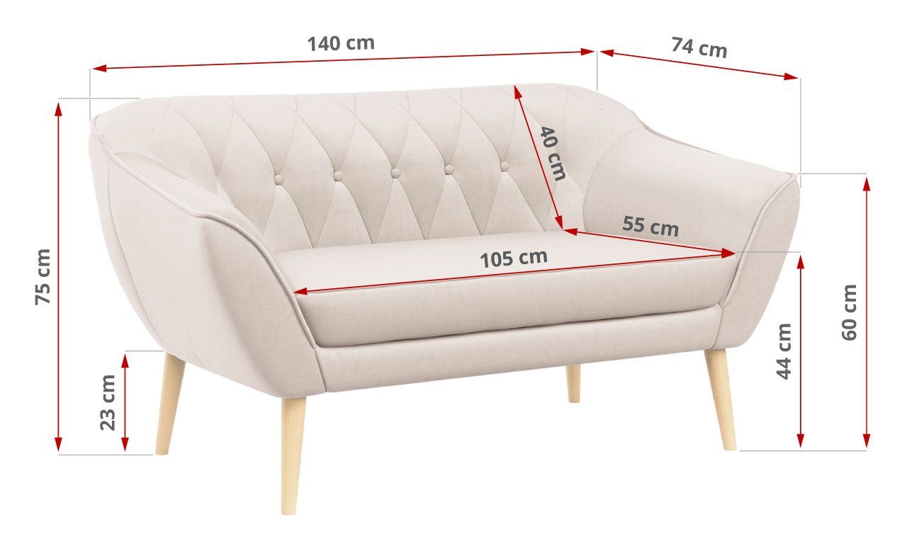 3 2 MKS PIRS Casablanca Sofa Gesteppte + 3 2, MÖBEL Stil, Skandinavischer Moderne Cremig Sofa Polsterung, Set