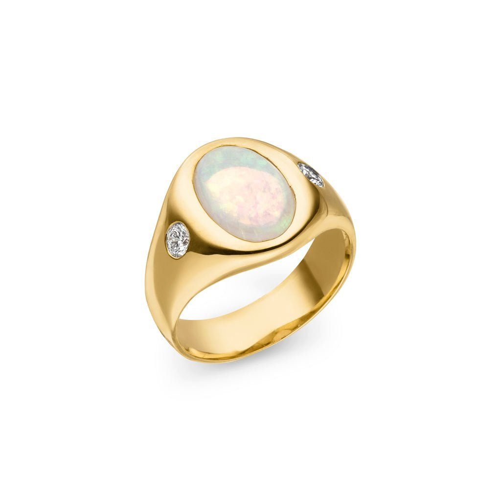 SKIELKA DESIGNSCHMUCK Goldring Opal Ring 2,35 ct. mit Diamanten 0,32 ct. (Gelbgold 750), hochwertige Goldschmiedearbeit aus Deutschland