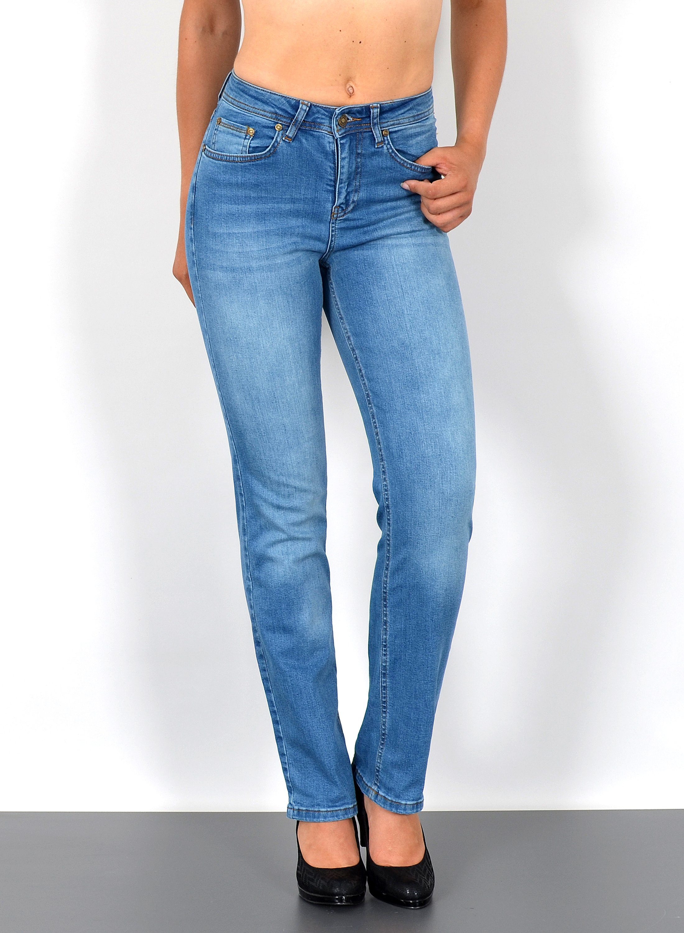 ESRA Straight-Jeans Stretch-Jeans Damen High Waist Jeans Straight Leg Hose günstig online kaufen