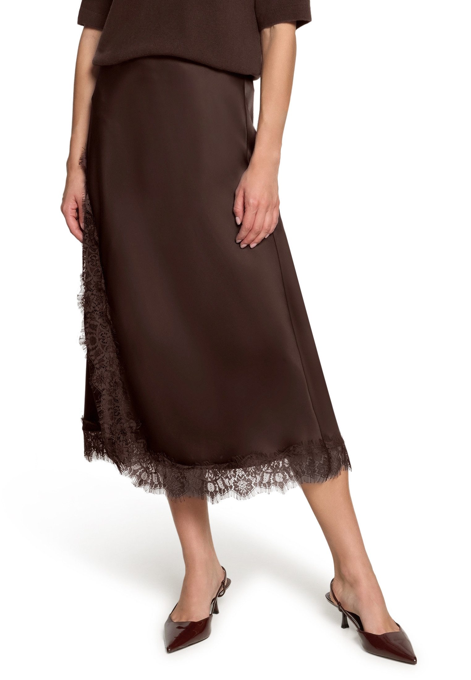Zero Midirock Damen mit Spitze Spitze