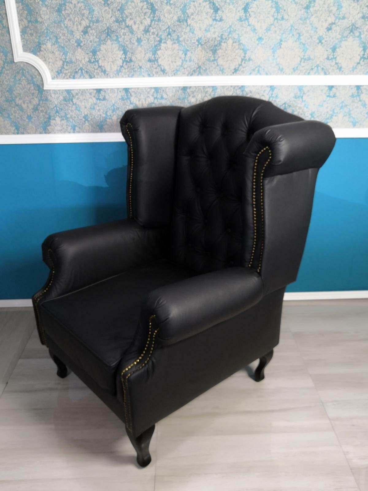 JVmoebel Ohrensessel Chesterfield Ohrensessel aus echtem Leder in klassischem Design, Made in Europa