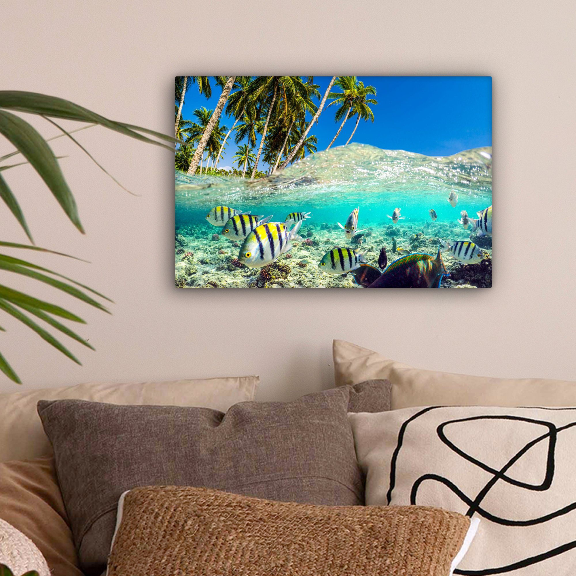 St), - (1 Fische Wandbild 30x20 Aufhängefertig, - Leinwandbild OneMillionCanvasses® Leinwandbilder, cm Farben, Wanddeko, Strand