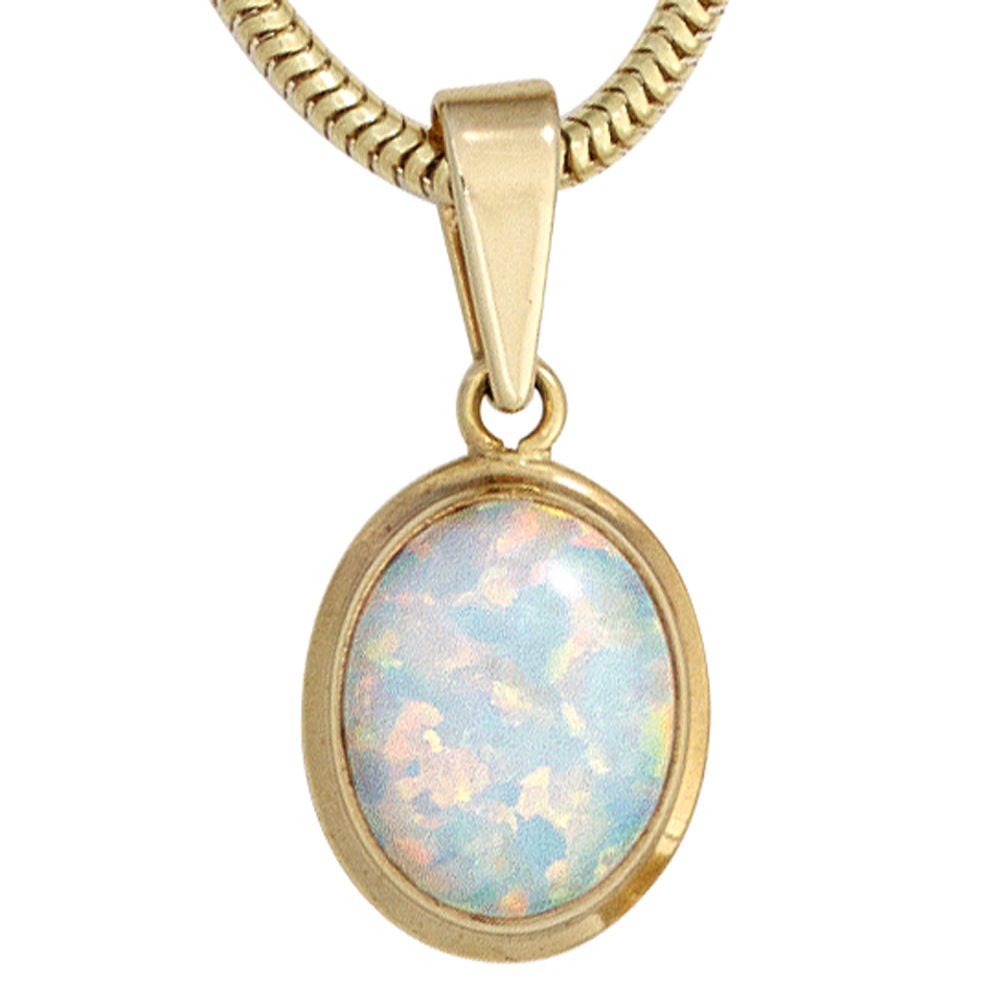 Schmuck Krone Kettenanhänger Anhänger mit Opal, 333 Gelbgold, oval, Gold 333