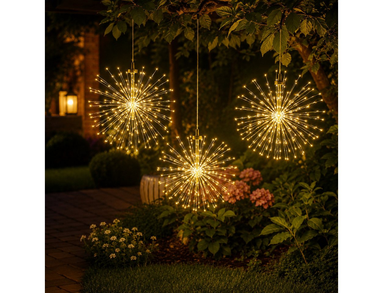 pedete LED Solarleuchte LED Solar Gartendeko 540 LED Feuerwerk Solarleuchten–Formbar, 26cm Feuerwerk hängend, gartendeko, solarlampen für außen, Bunt, Warmweiß, Leuchtmittel, Wetterfest Pusteblume Solarlampen Garten 8 Modi