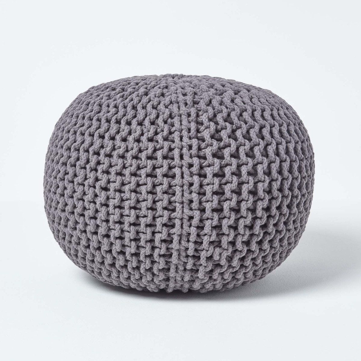 Pouf Runder Strickpouf 100% Baumwolle, grau