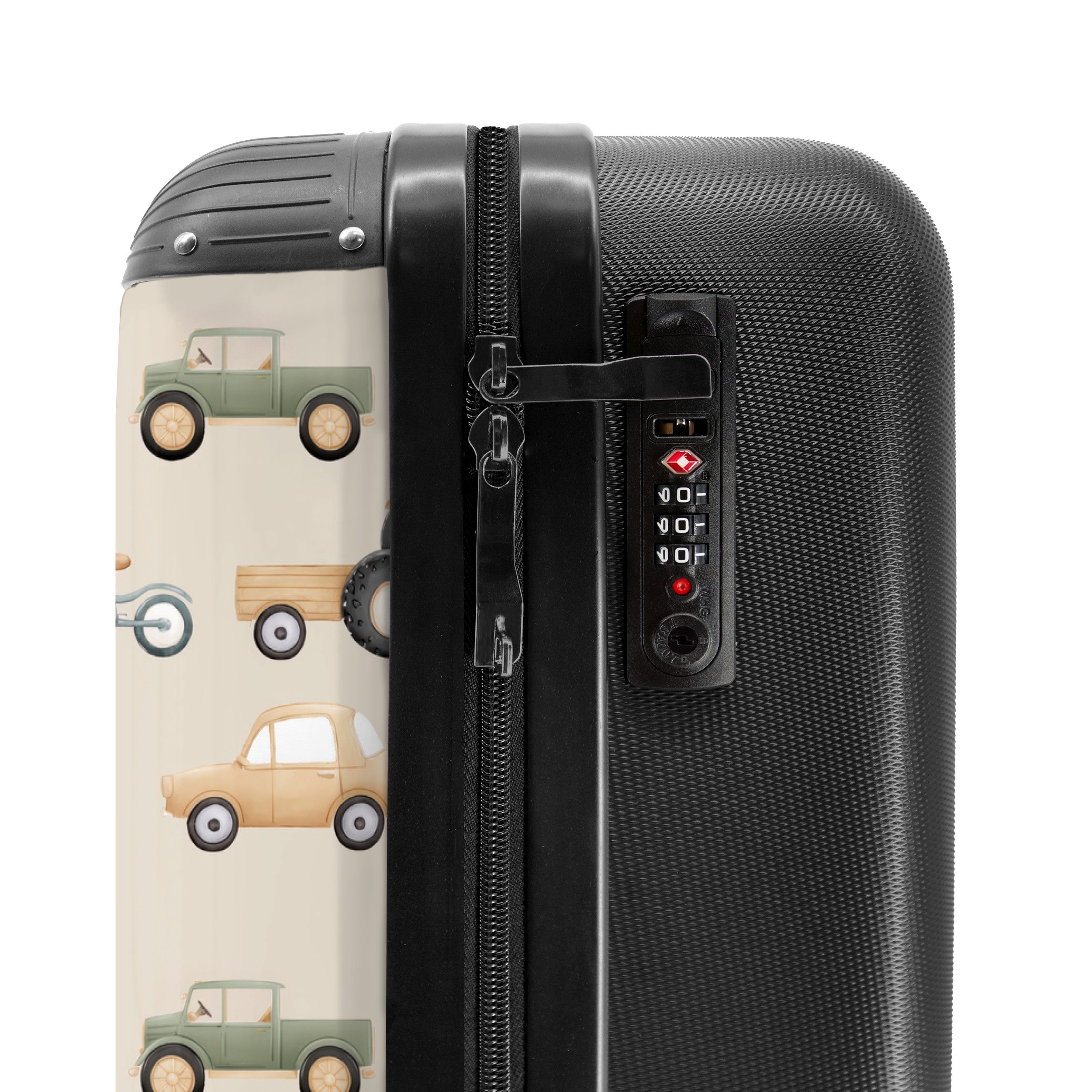 NoBoringSuitcases.com© Kinderkoffer Retro-Fahrzeugmuster 55x35x20cm, Handgepäck Koffer, Hartschalenkoffer Kinder, Reisekoffer Jungen – Bild 5 von 5