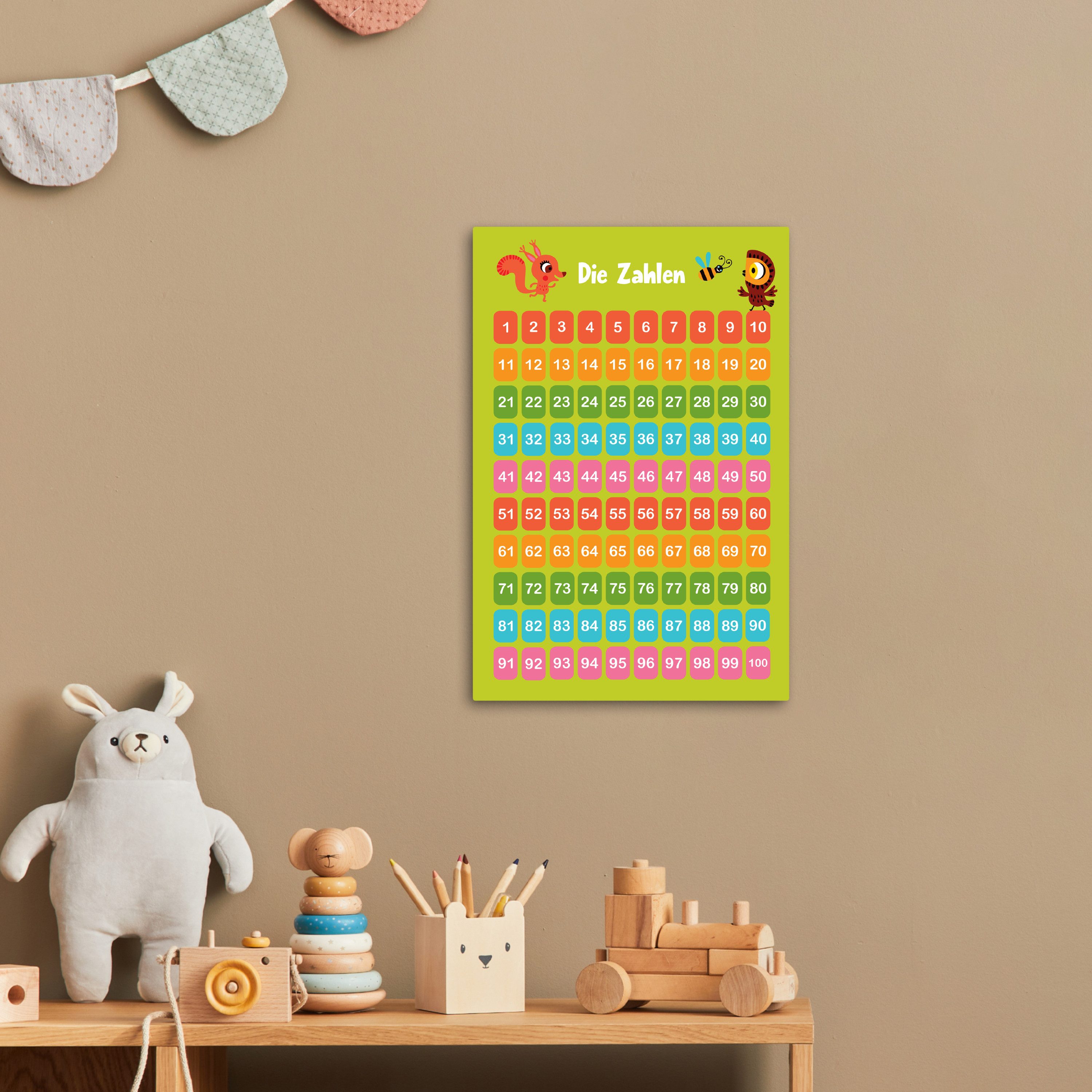 OneMillionCanvasses® Leinwandbild Pädagogisch - Zählen lernen - Grün - Waldtiere - Zahlen, Fotodruck (1 St), Kinderzimmer Deko, Mädchen und Jungen Bilder 20x30 cm