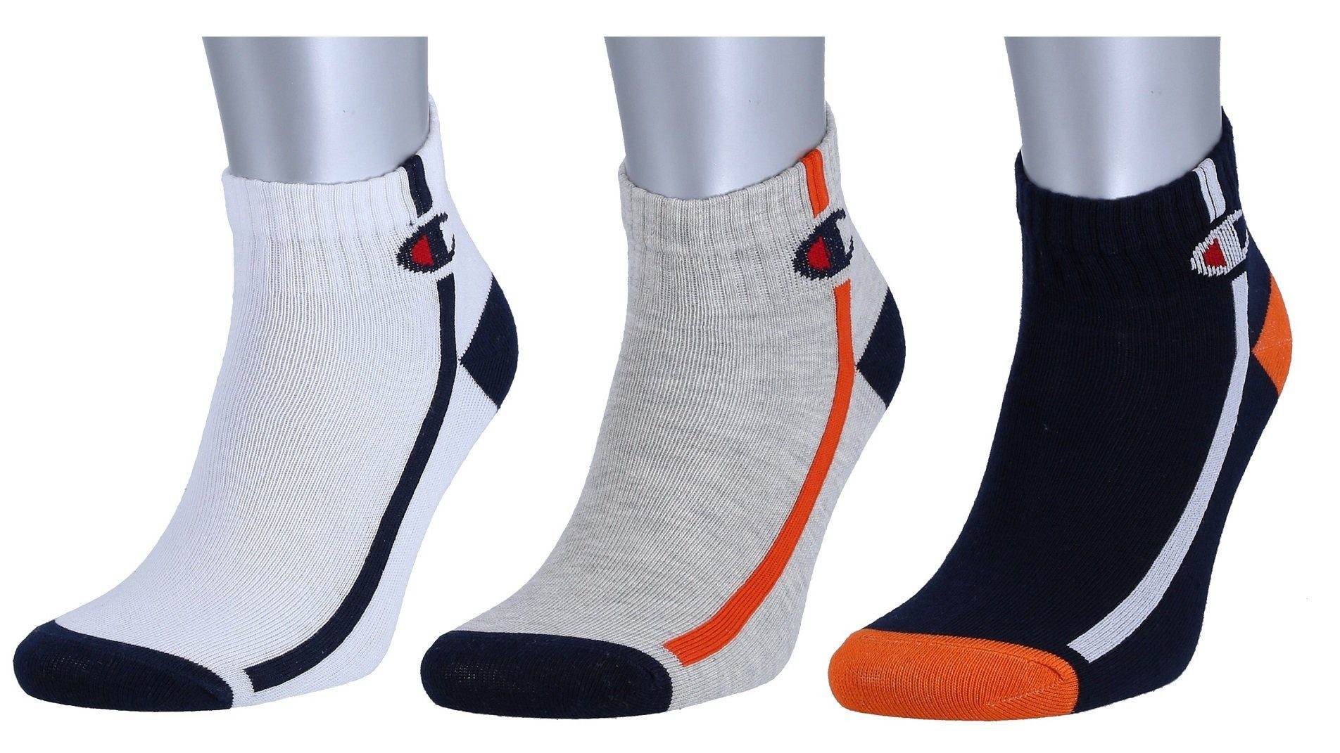Champion Tennissocken (Baumwolle) Quarter C Logo-Print weiss/grau/navyblau Kinder - 3 Paar