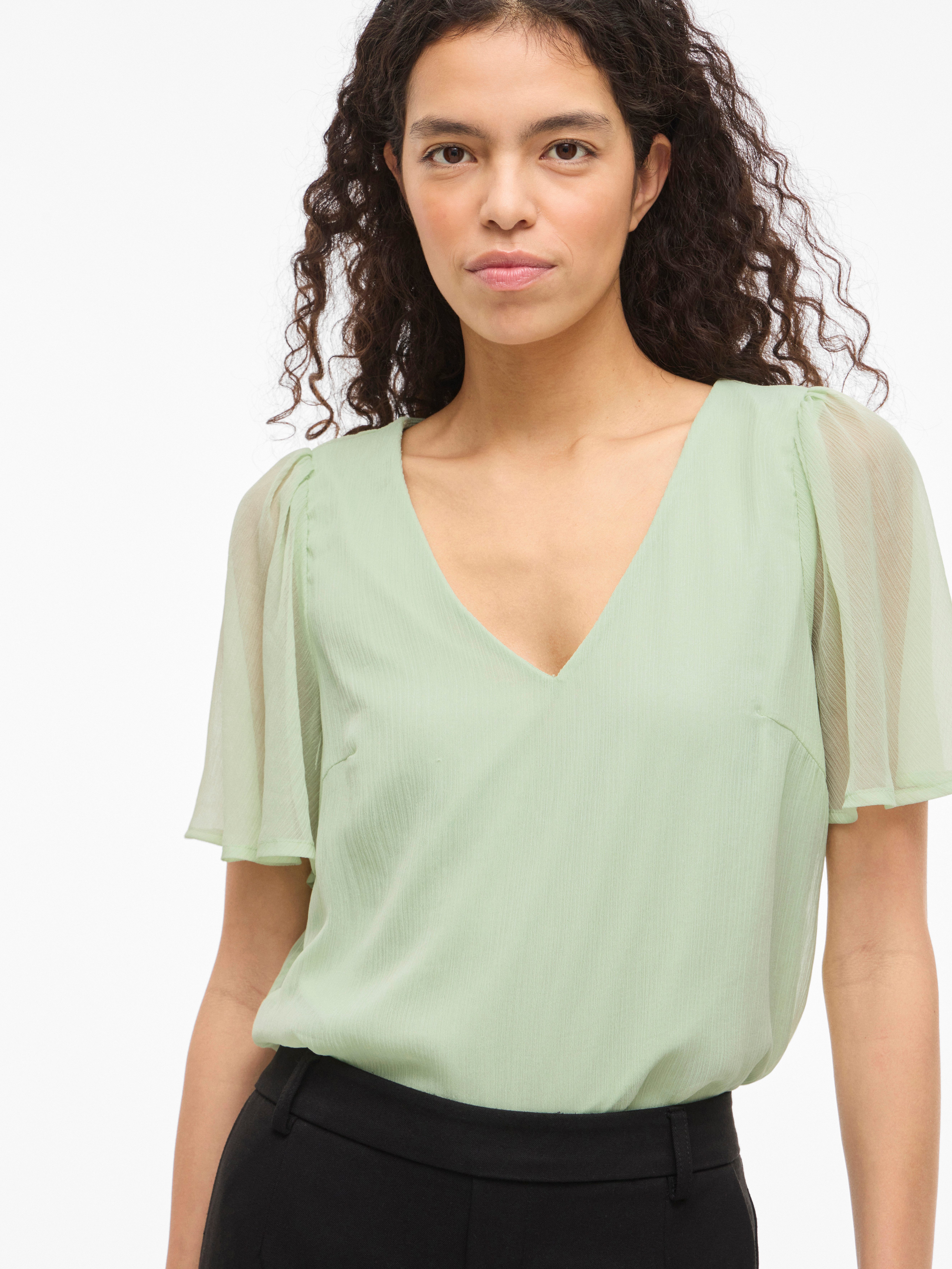 Vila T-Shirt VIFALIA V-NECK S/S TOP - NOOS