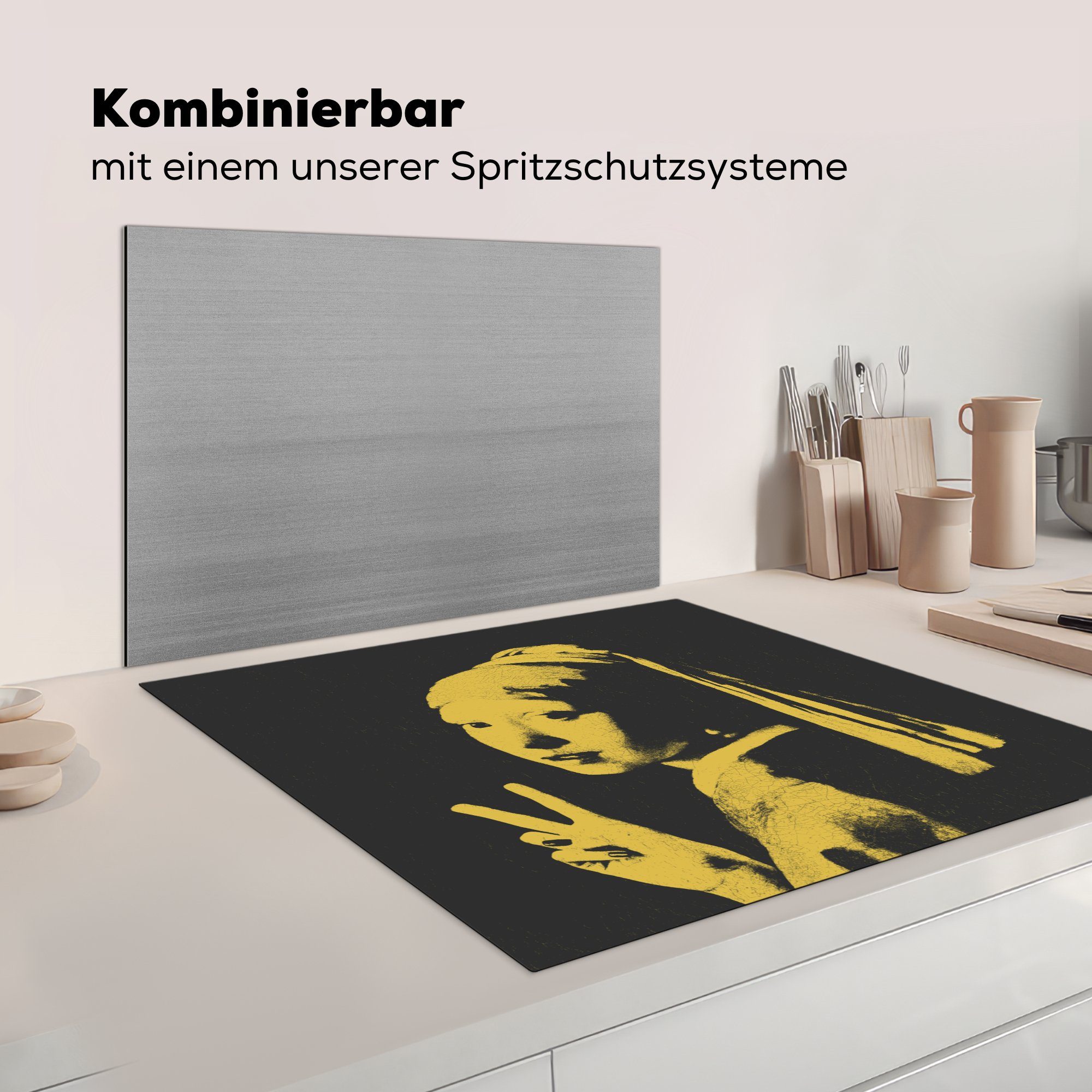 küche Vermeer Ceranfeldabdeckung, für MuchoWow Herdblende-/Abdeckplatte cm, (1 Kunst, 78x78 Vinyl, Arbeitsplatte Perlenohrring - - tlg), Mädchen mit