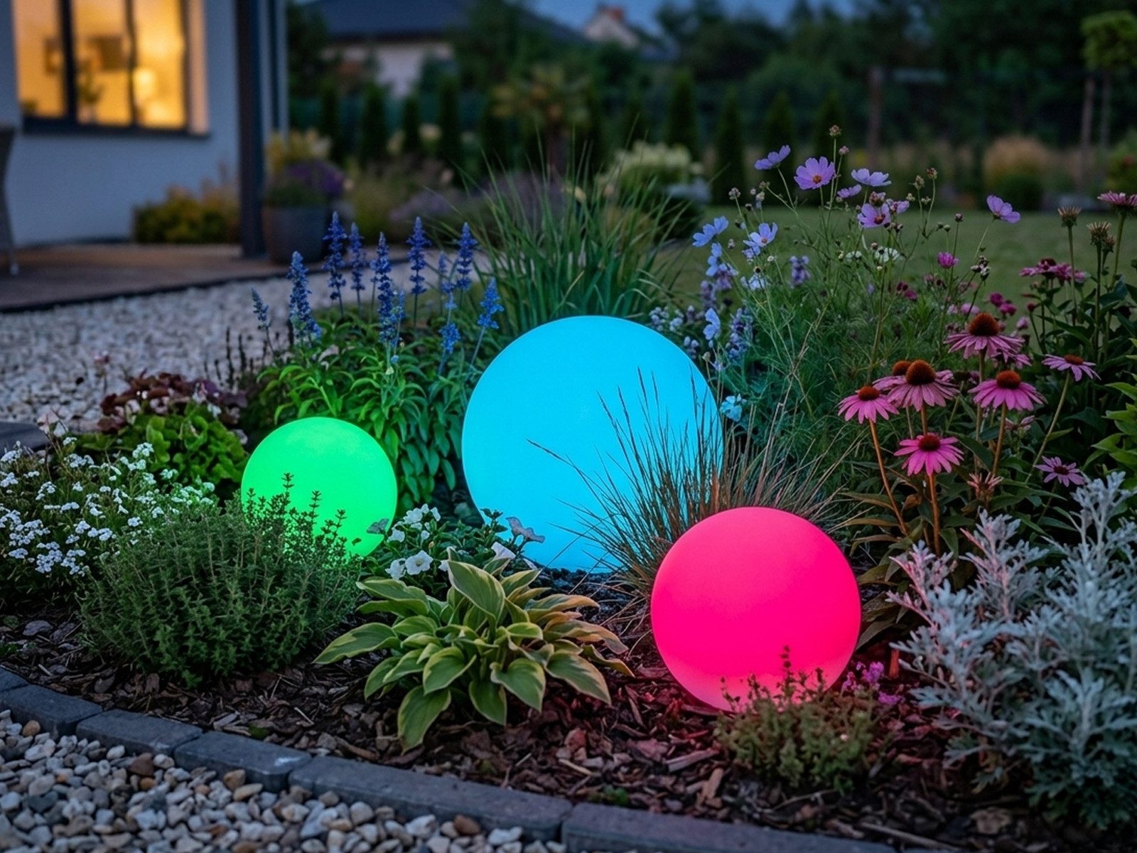 Reality Leuchten LED Solarleuchte 3er SET Garten Solarkugeln Ø 20cm & 30cm, Farbwechsel dimmbar, LED fest integriert, Warmweiß, Solar Gartenlampen, Kugel-Leuchten, Leuchtkugeln zur Gartenbeleuchtung
