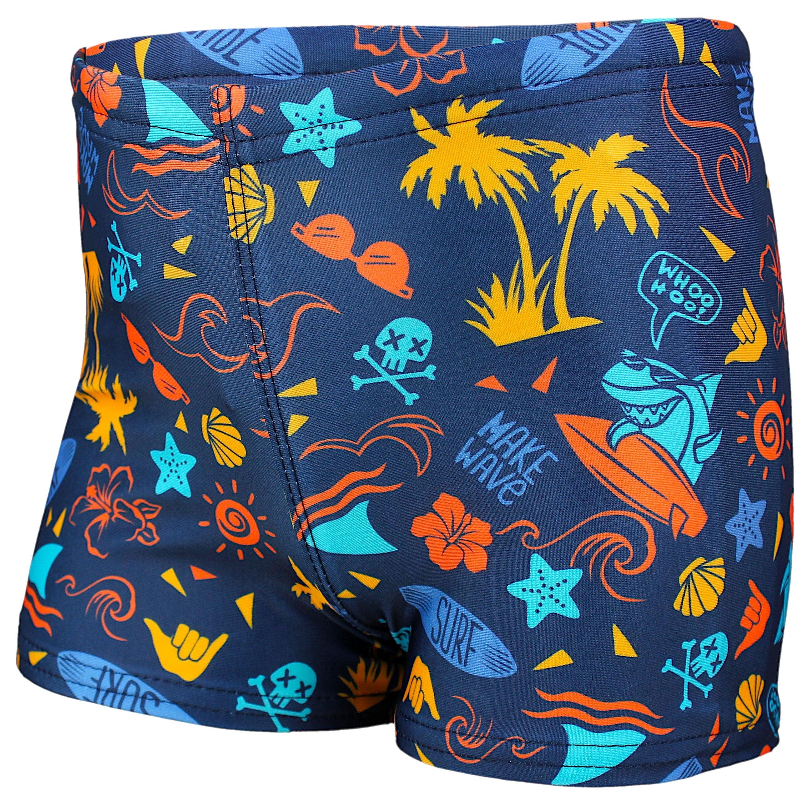 Aquarti Badehose Aquarti Jungen Badehose Gestreift mit Motiven Surf 4 Dunkelblau / Rot / Orange