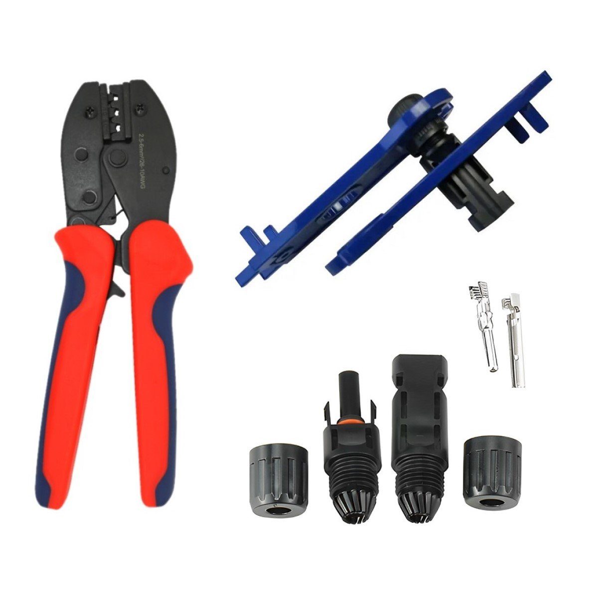 ARLI Solaranlage Solar Crimzange + 20 Paar Solarstecker Solarstecker, (Set, 1-St), für Solarkabel + Schraubenschlüssel Werkzeug Set