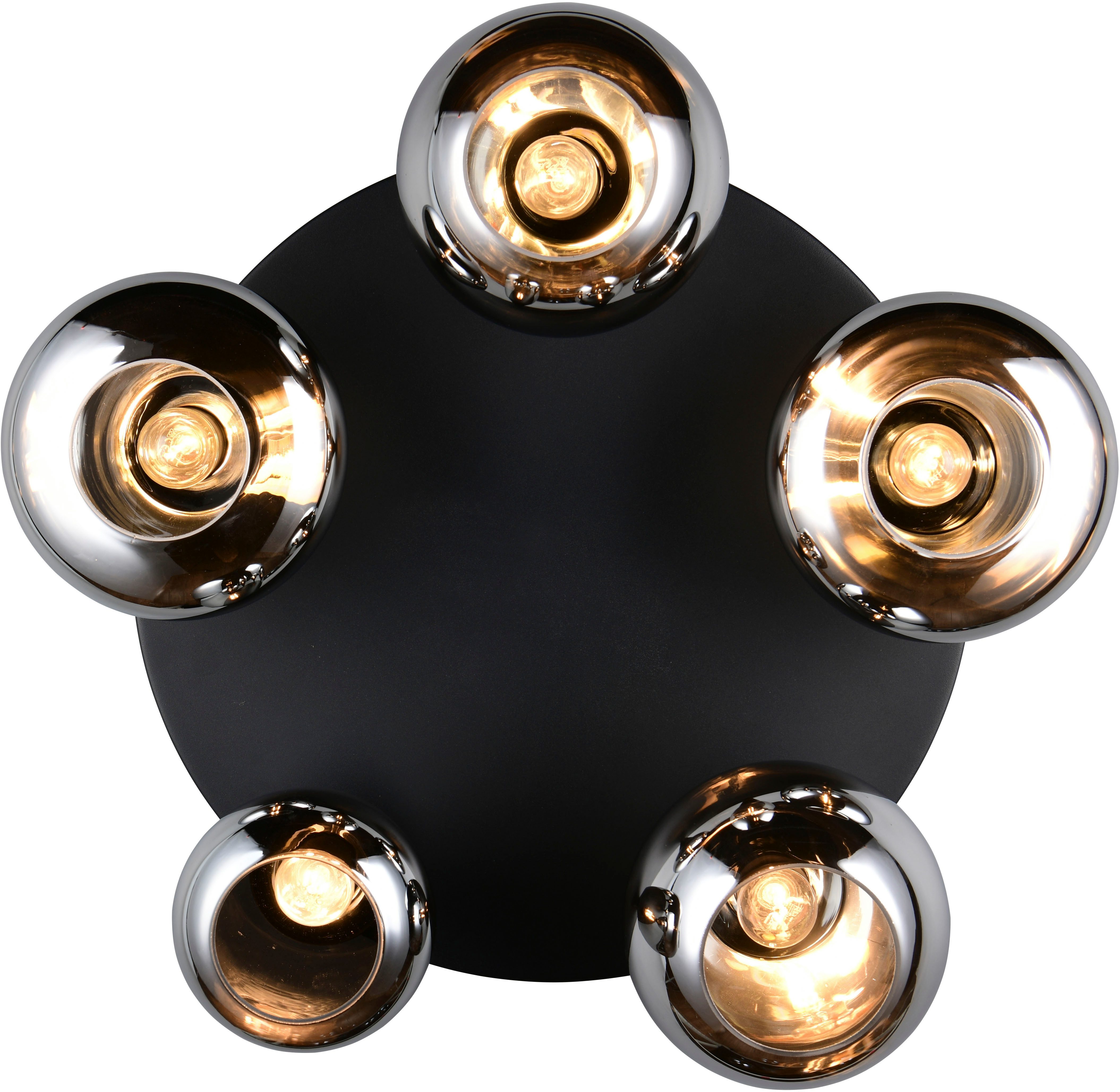 TRIO Leuchten Deckenleuchte Lumina, Deckenlampe 5-flammig mit Glasschirm, exkl 5x E14, max 10W, Leuchtmittel wechselbar, warmweiß - kaltweiß, Ø 64 cm Höhe 25 cm, spiegelnde Glas Lampenschirme in 3 modernen Formen