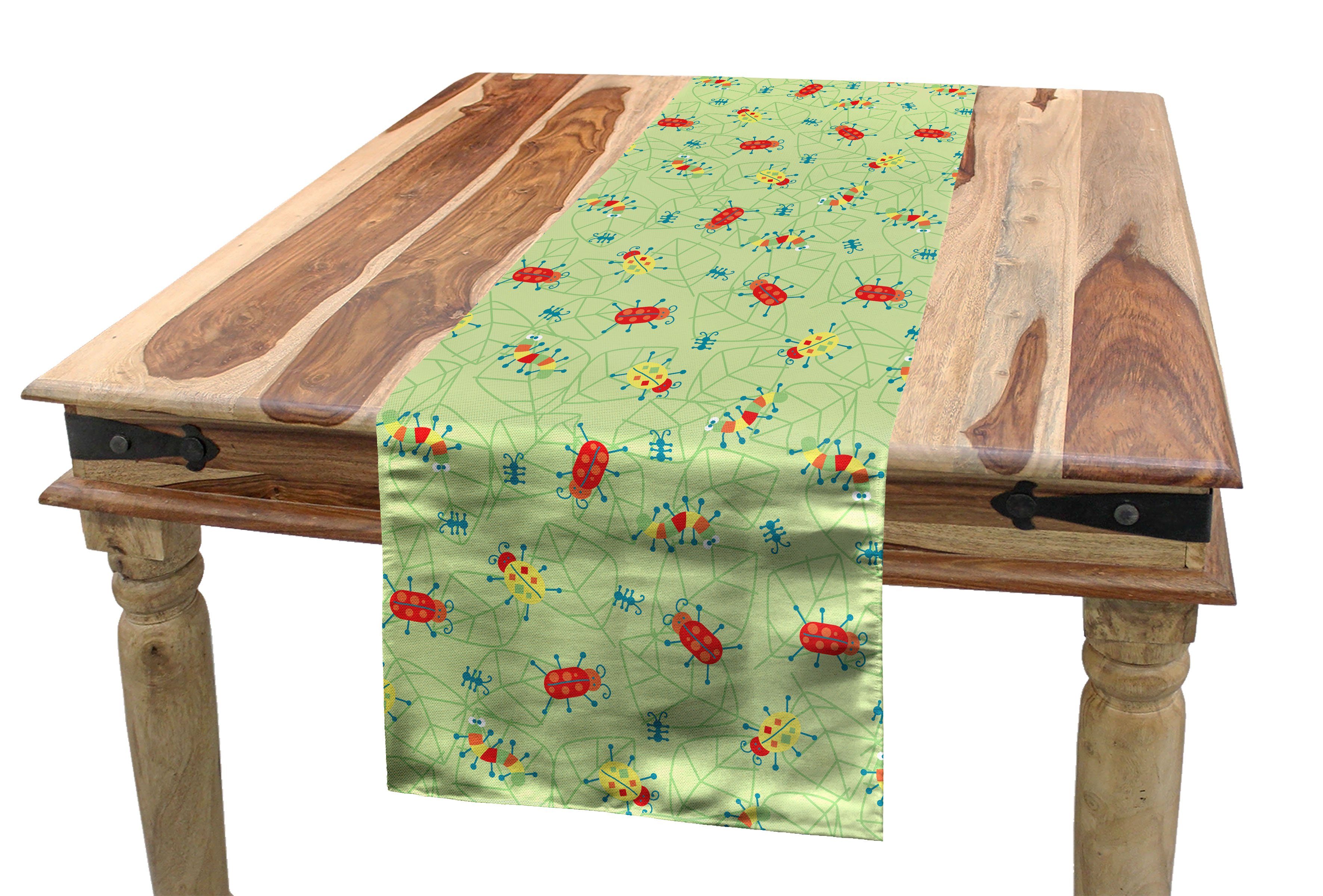 Abakuhaus Tischläufer Esszimmer Küche Rechteckiger Dekorativer Tischläufer, Garten Doodle Bugs auf Blättern