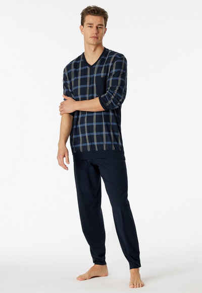 Schiesser Pyjama "Comfort Nightwear" (2 tlg) mit klassischem Karo-Muster und aufgesetzter Brusttasche