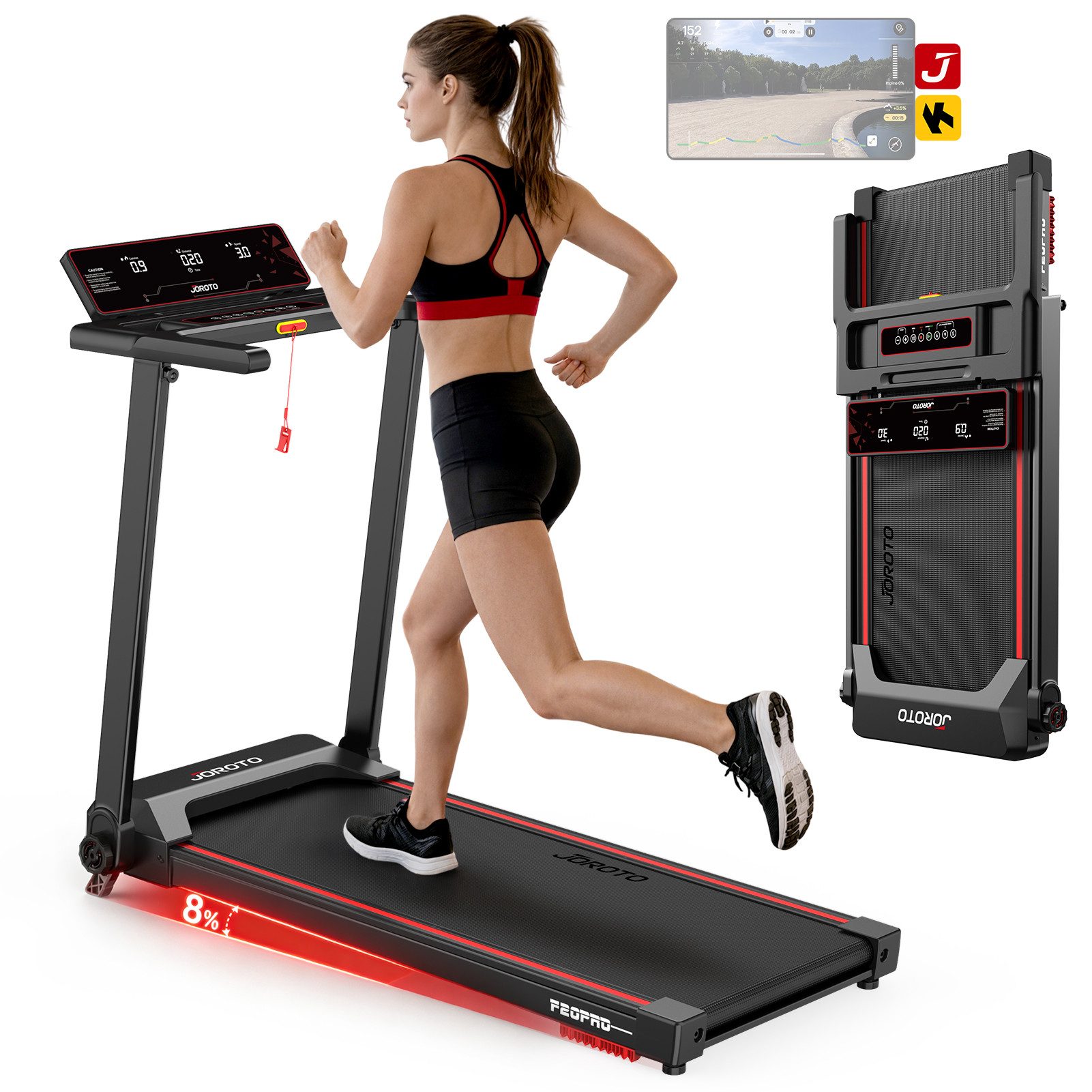 JOROTO Laufband JOROTO Klapplaufband: 2,5 PS, 8% Steigung, 12 km/h, 130kg Belastung