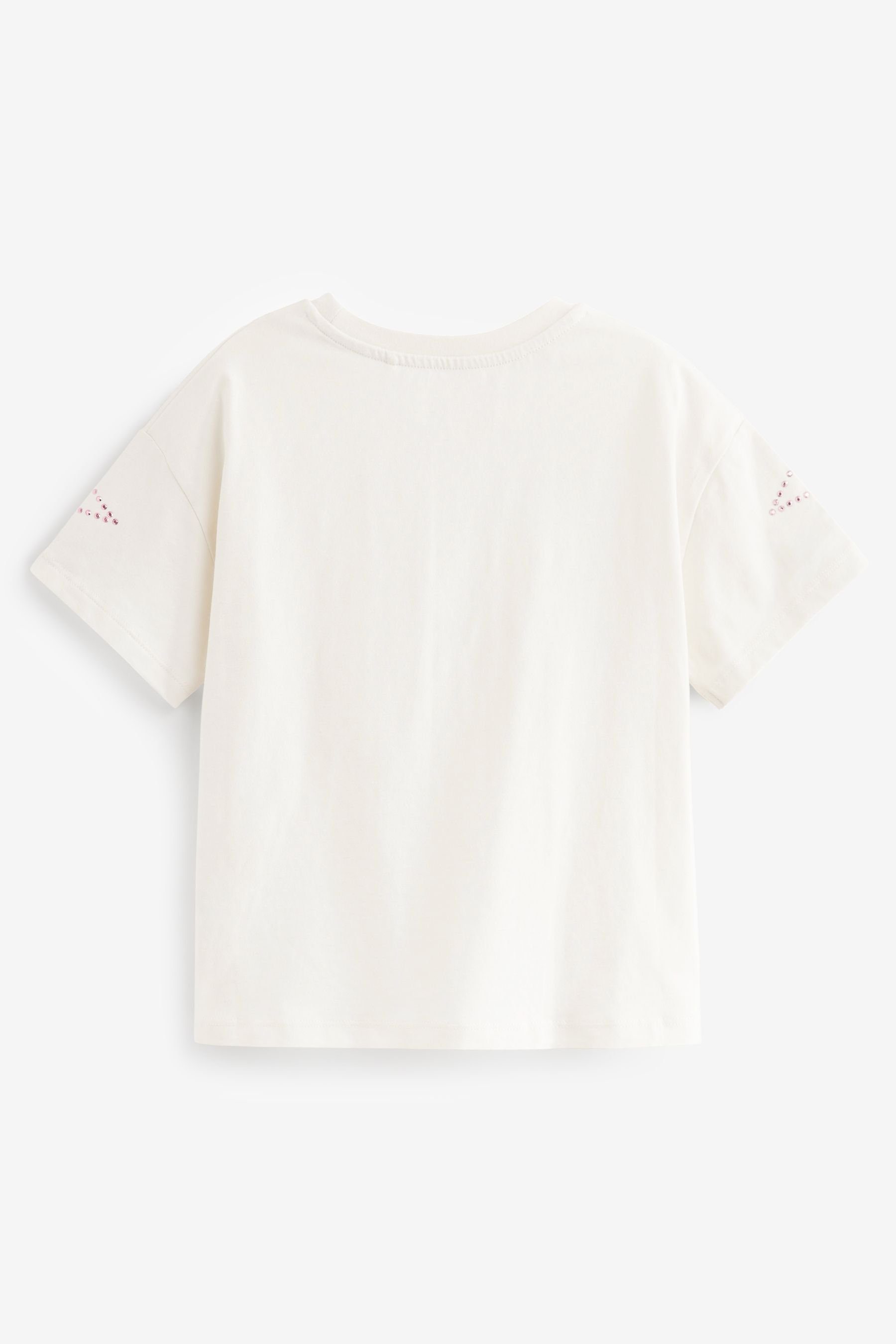 in White T-Shirt Next (1-tlg) T-Shirt mit Ecru Pailletten „Star“-Schriftzug