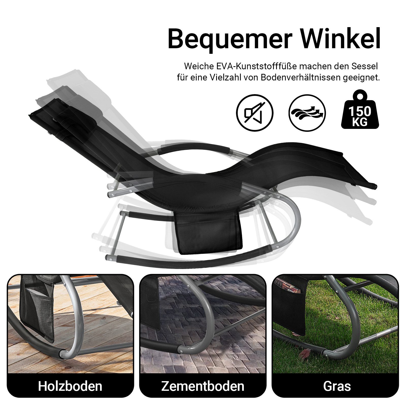 SoBuy Gartenliege OGS28, Relaxliege Schaukelliege Strandliege Outdoor Gartenmöbel, Sonnenliege mit Kopfkissen Liegestuhl Schaukelstuhl, Outdoor Camping