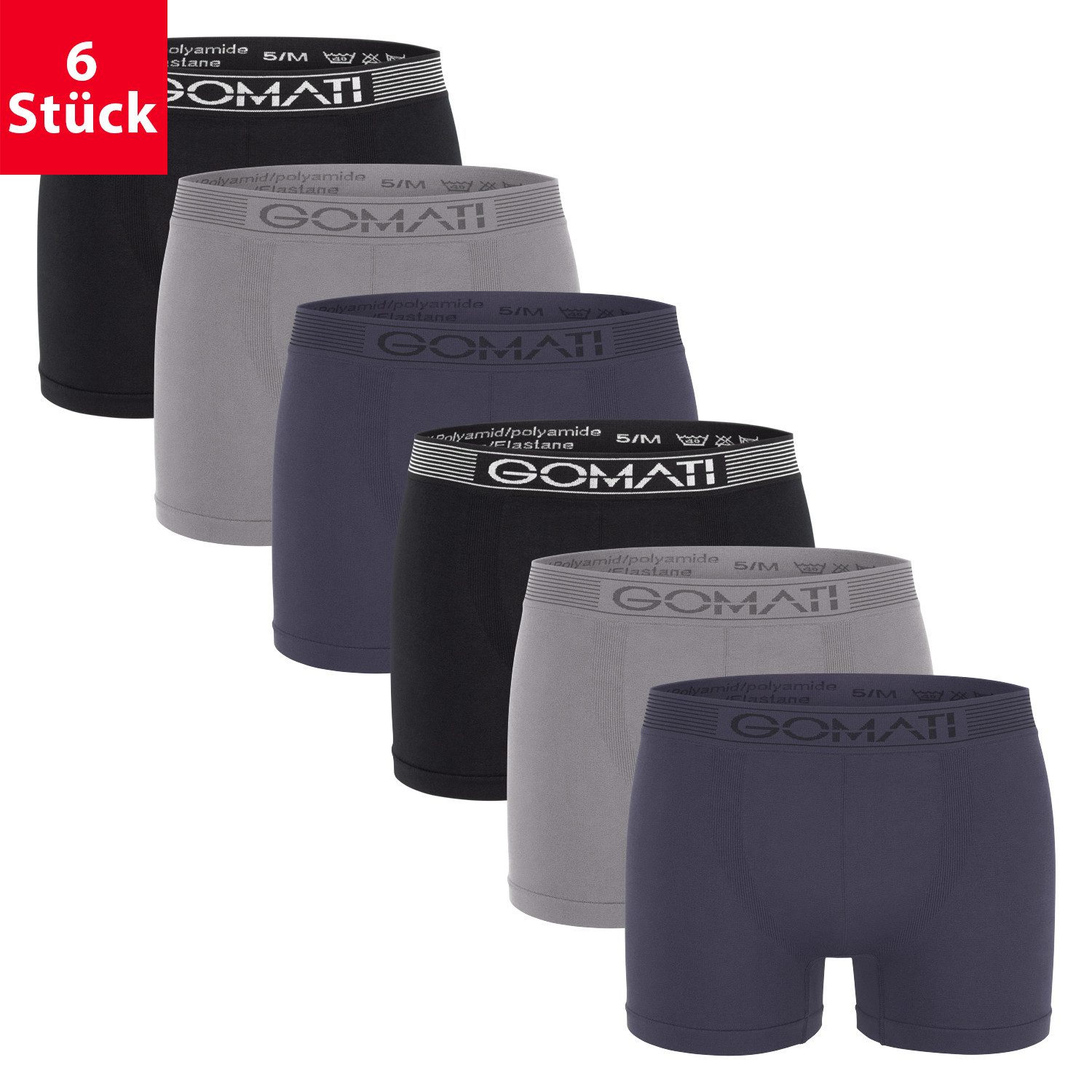 Gomati Boxershorts Herren Seamless Pants (6er Pack) Microfaser-Elasthan Boxershorts