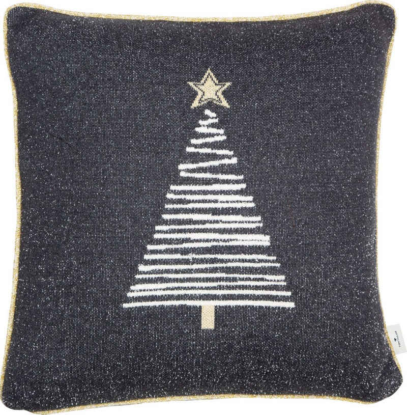 TOM TAILOR Dekokissen »Knitted Shiny Tree«, Gestrickte Kissenhülle mit Weihnachtsbaum-Motiv