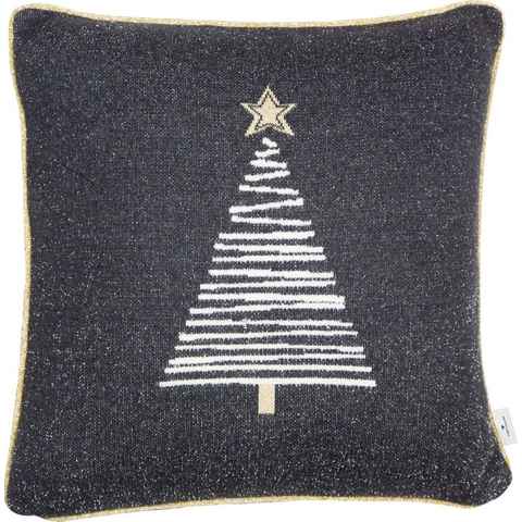 TOM TAILOR HOME Dekokissen Knitted Shiny Tree, Gestrickte Kissenhülle ohne füllung mit Weihnachtsbaum-Motiv, 1 Stück