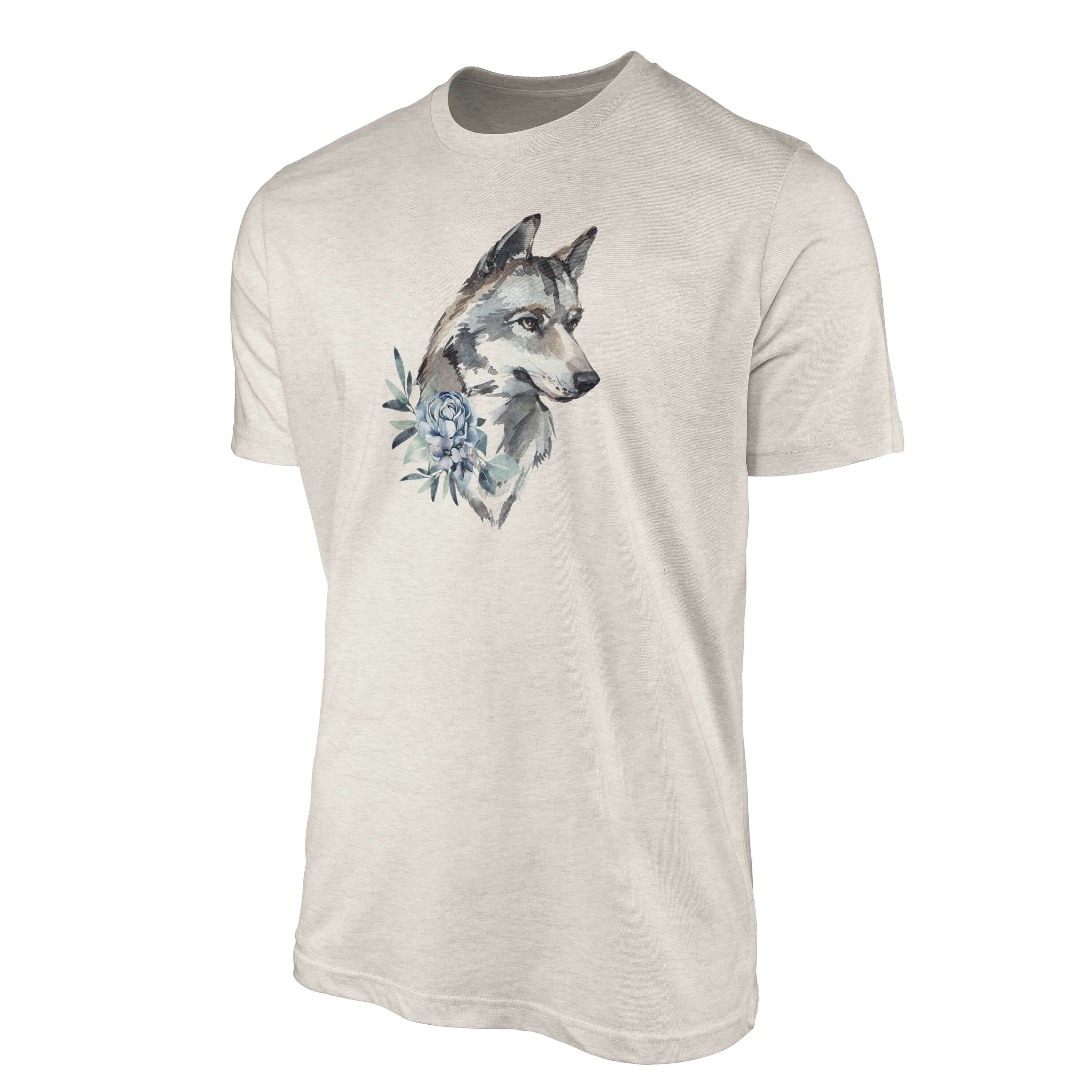 100% Bio-Baumwolle Motiv T-Shirt Nachhaltig Ökomode Herren erneuer Sinus (1-tlg) T-Shirt Wolf Art Aquarell aus Shirt gekämmte
