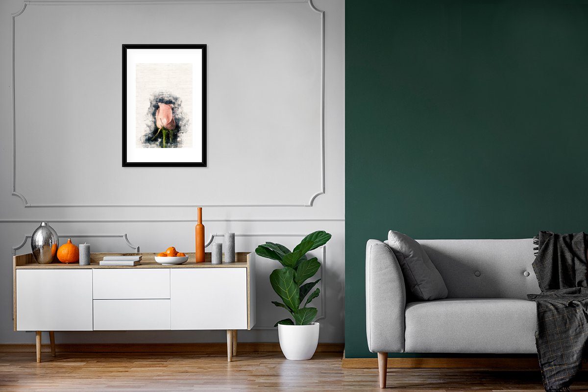 Blume Kunstdruck, Poster Rahmen, St), Poster, Rosa Leuchten, abstraktem mit Schwarzem Bilderrahmen MuchoWow mit Gerahmtes (1