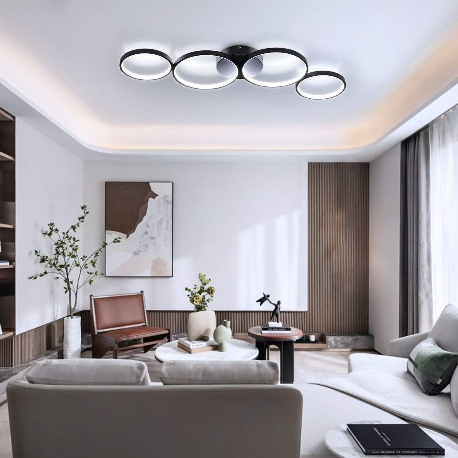 Nettlife LED Deckenleuchte Wohnzimmer Modern Schlafzimmer 4 Flammig in Ringoptik, Dimmbar mit Fernbedienung, LED fest integriert, Warmweiß, Kaltweiß, Neutralwei – Bild 5 von 5