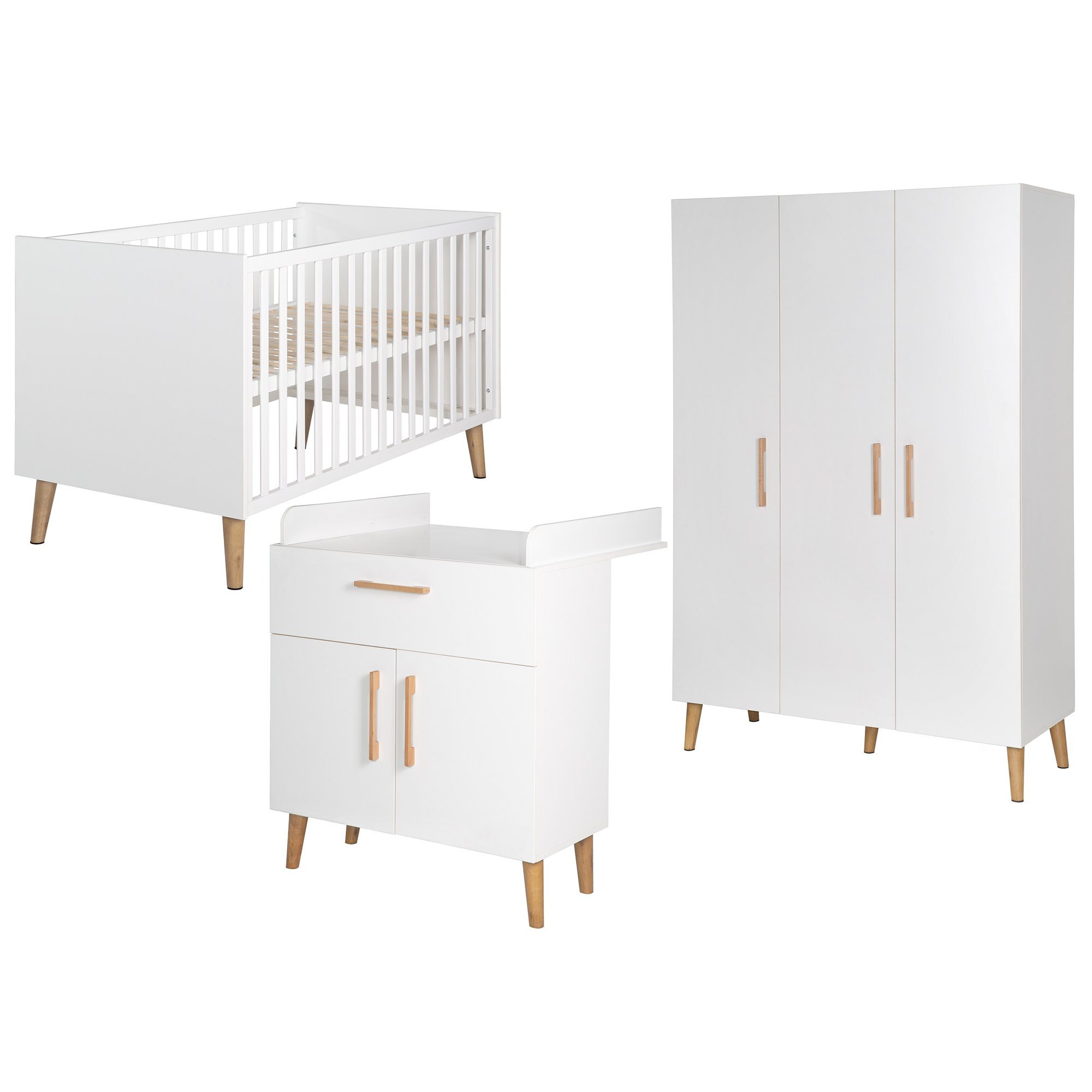 roba® Babyzimmer-Komplettset Mick, Gitterbett, Wickelkommode & Drehtürenschrank 3-türig