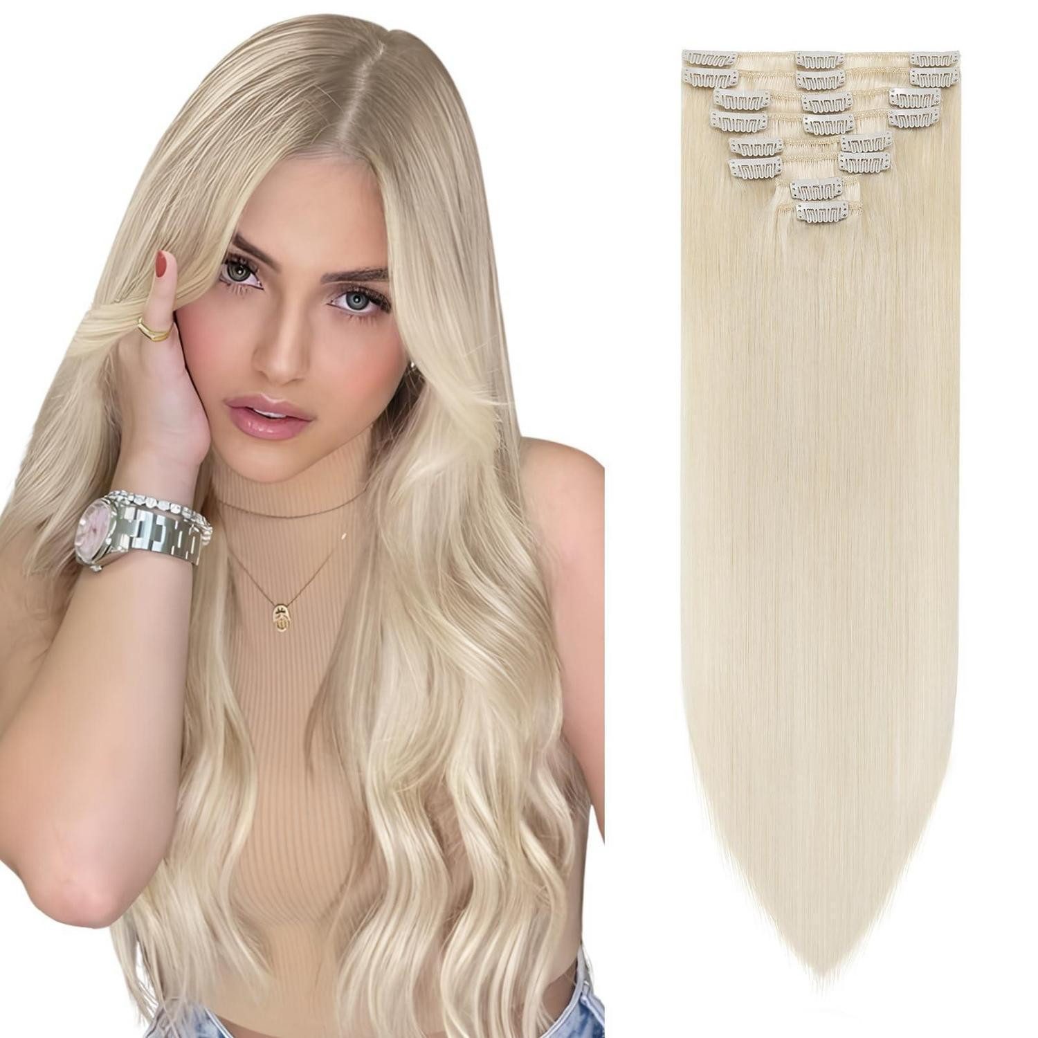LuxusKollektion Echthaar-Extension Extensions Echthaar Haarverlängerung Clipin 30cm #60 Platinblond