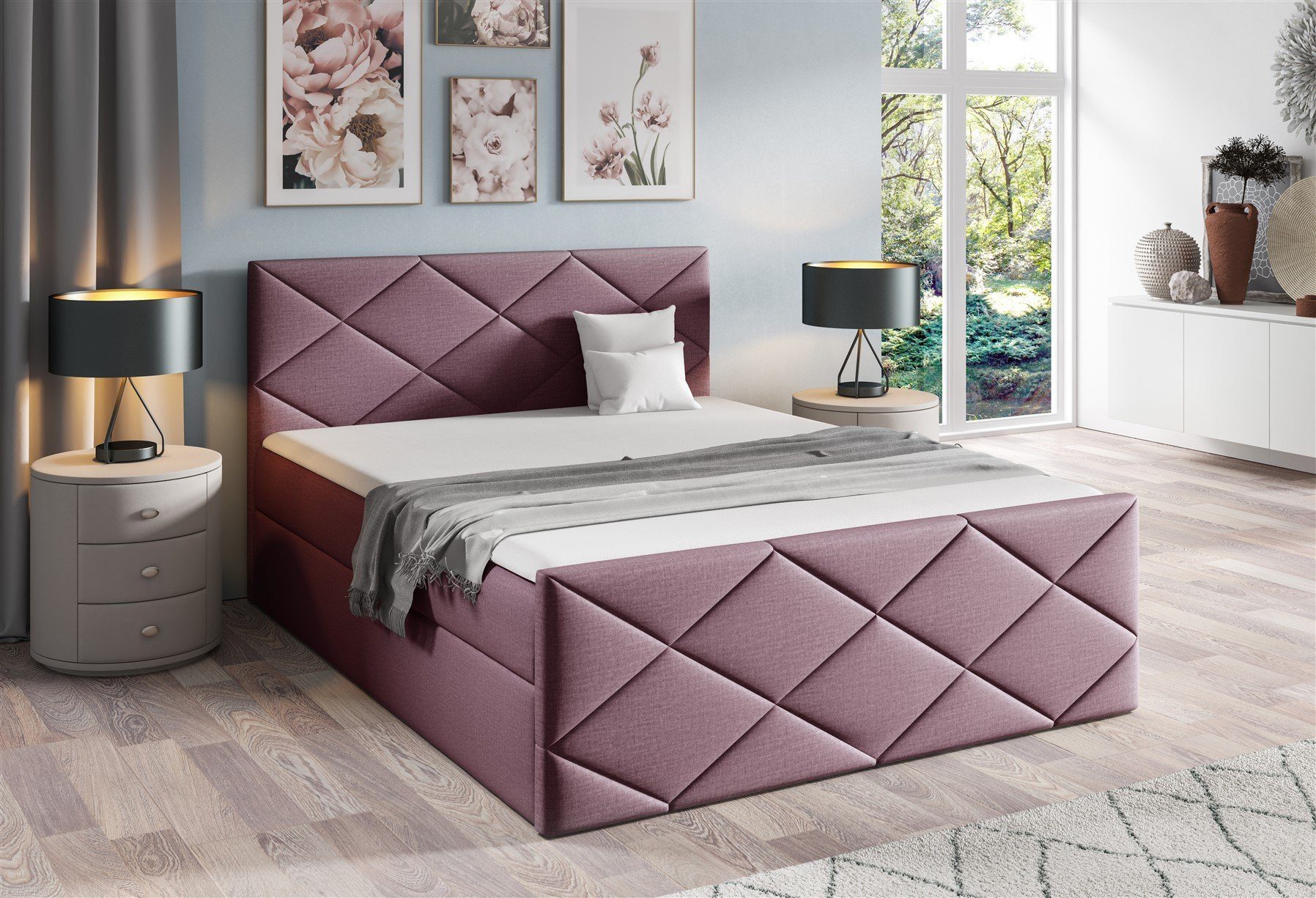 Fun Möbel Boxbett Schlafzimmerbett KOSMOS in Stoff inkl. Bettkasten (inkl. Kaltschaumtopper), gepolstertes Fußteil