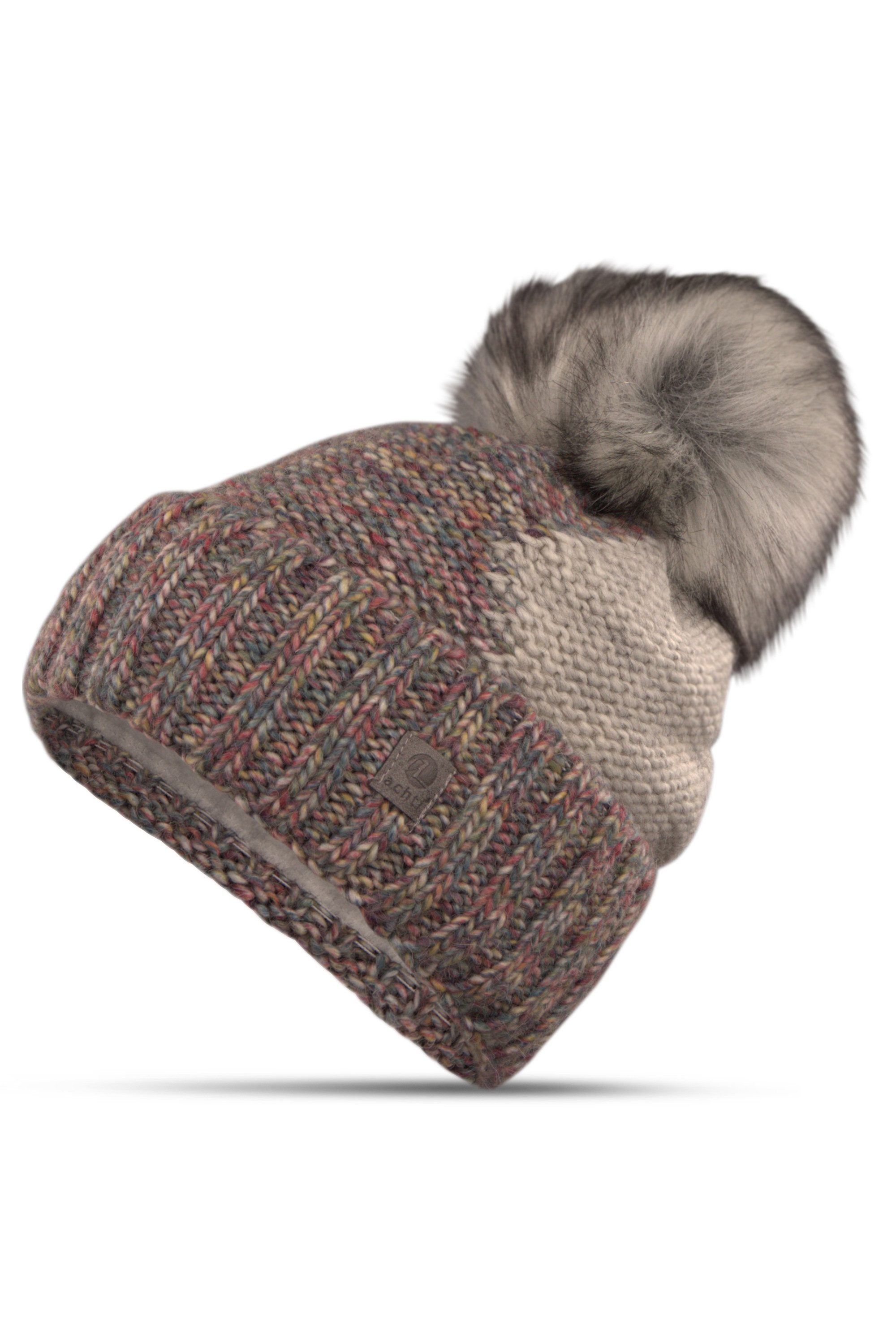 malito more than fashion Strickmütze gefütterte Mustermix Wintermütze mit Bommel M101 gefütterte Mustermix Wintermütze mit Bommel