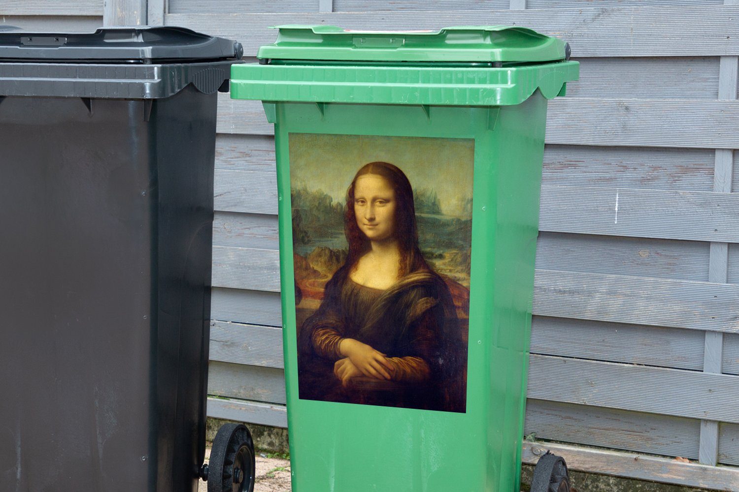 MuchoWow Wandsticker Mona Lisa Abfalbehälter (1 Mülltonne, St), Vinci Mülleimer-aufkleber, da Sticker, Leonardo - Container