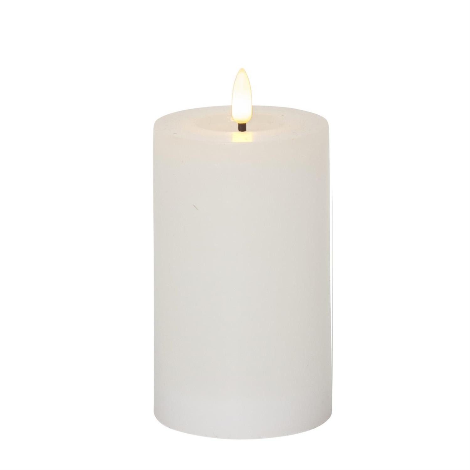 LED-Kerze LINA Echtwachs Stumpenkerze 3D Flamme Wachsspiegel H: 15cm weiß