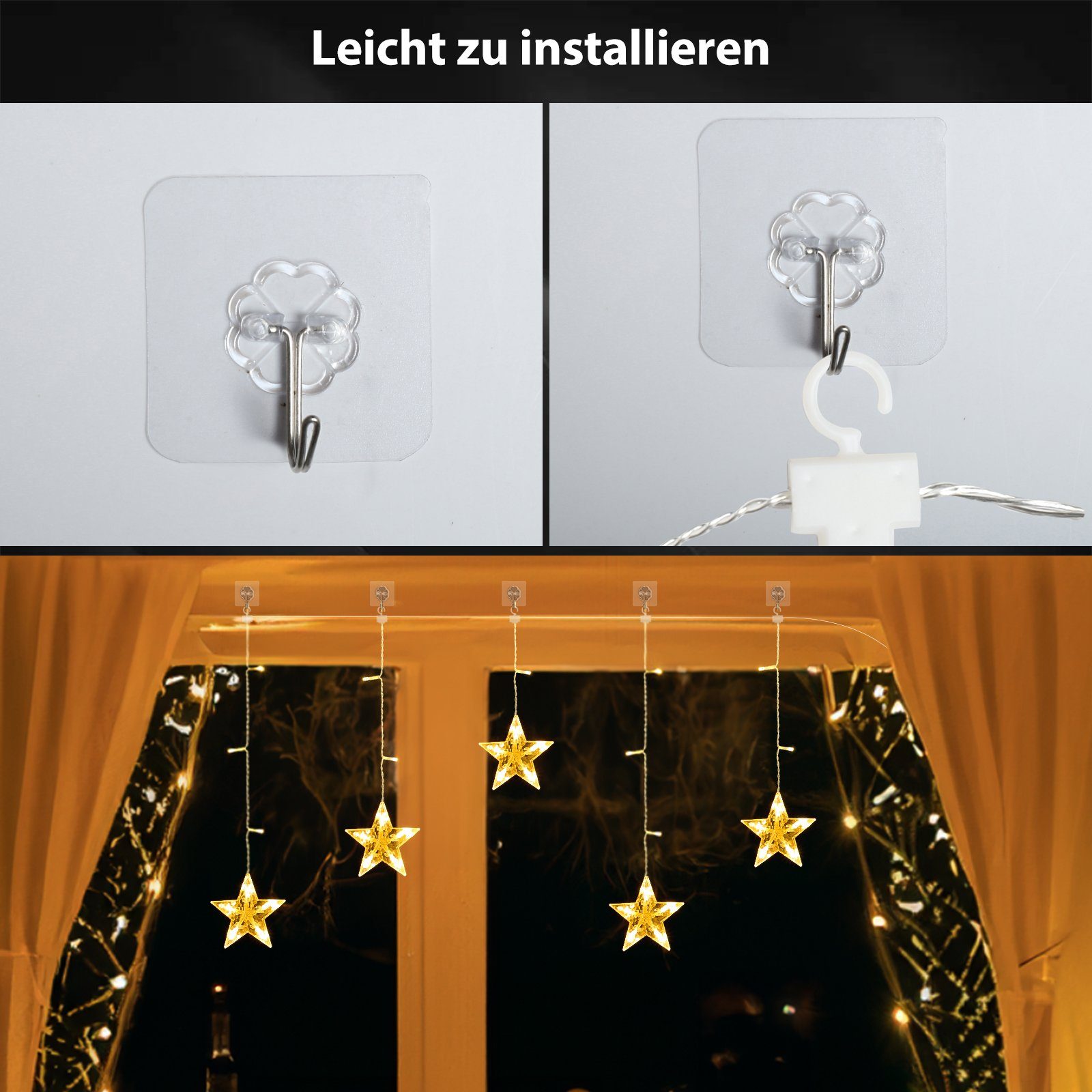 Elegear Lichtervorhang 88cm Bunt&Warmweiß weihnachtsstern fenster, weihnachtsdeko innen, 36-flammig, LED Fensterbilder für Innen/Außen/Fenster Ostern Mädchen Deko