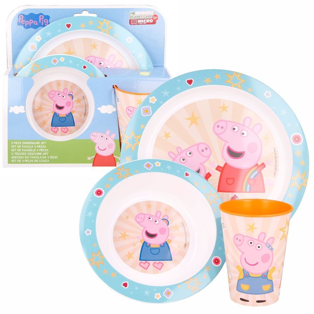 Peppa Pig Kindergeschirr-Set 3-teiliges Geschirr-Frühstück-Set Peppa Pig  Teller Schüssel Becher, Kunststoff